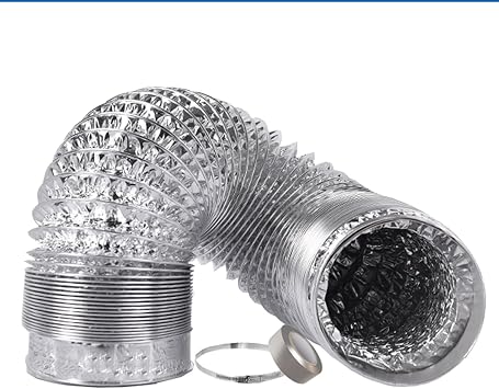 Dryer Vent Hose,Vent Hose, Flexible Stretch Adjustable Black Silver 2-Layer Non-Insulated Flex Air Aluminum Foil Ducting, for Grow Tents Dryer Rooms House Vent 1/2/3/4/5m3m,180mm