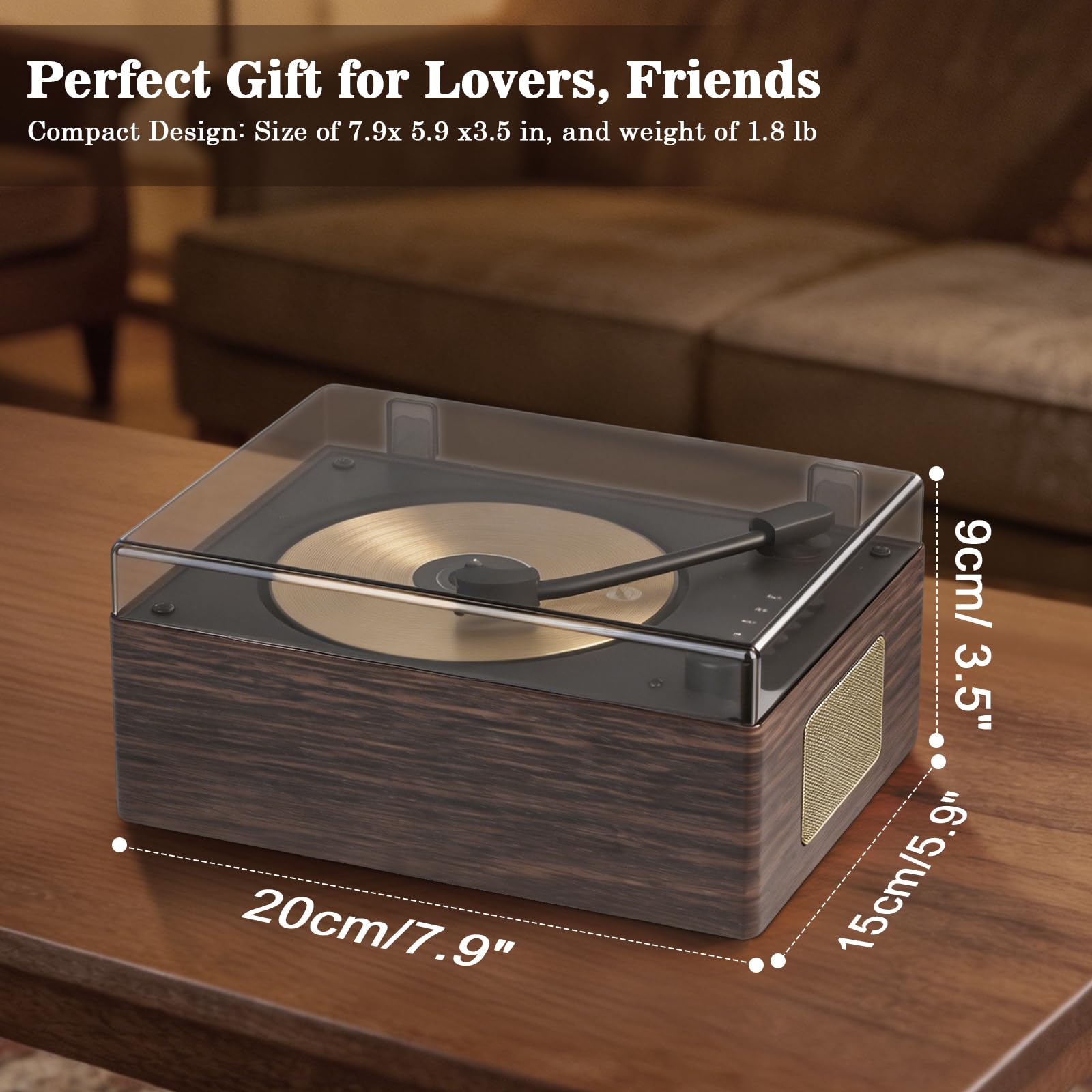 Lecteur CD Bluetooth 5.3 avec grain de bois pour la maison, lecteur de musique rétro de bureau, double haut-parleur Hi-Fi avec télécommande