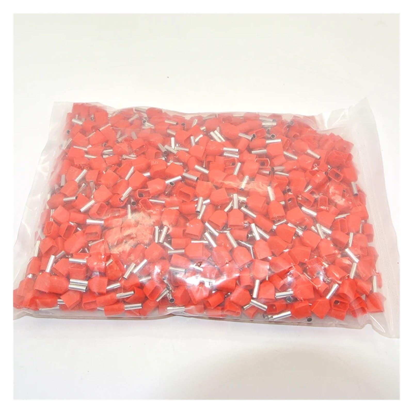 TSIOHKBS TE0508 1000PCs AWG 22/0.5mm2 Wire Copper Crimp Connector Twin Insulated Ferrule Pin Cord End Terminal(Red)