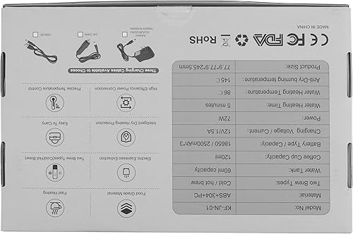 Miniatura 11 de Cafetera de café espresso portátil con quemadura inteligente anti-seco, 25 bares, autocalentable, mini cafetera eléctrica de 7 minutos, compatible
