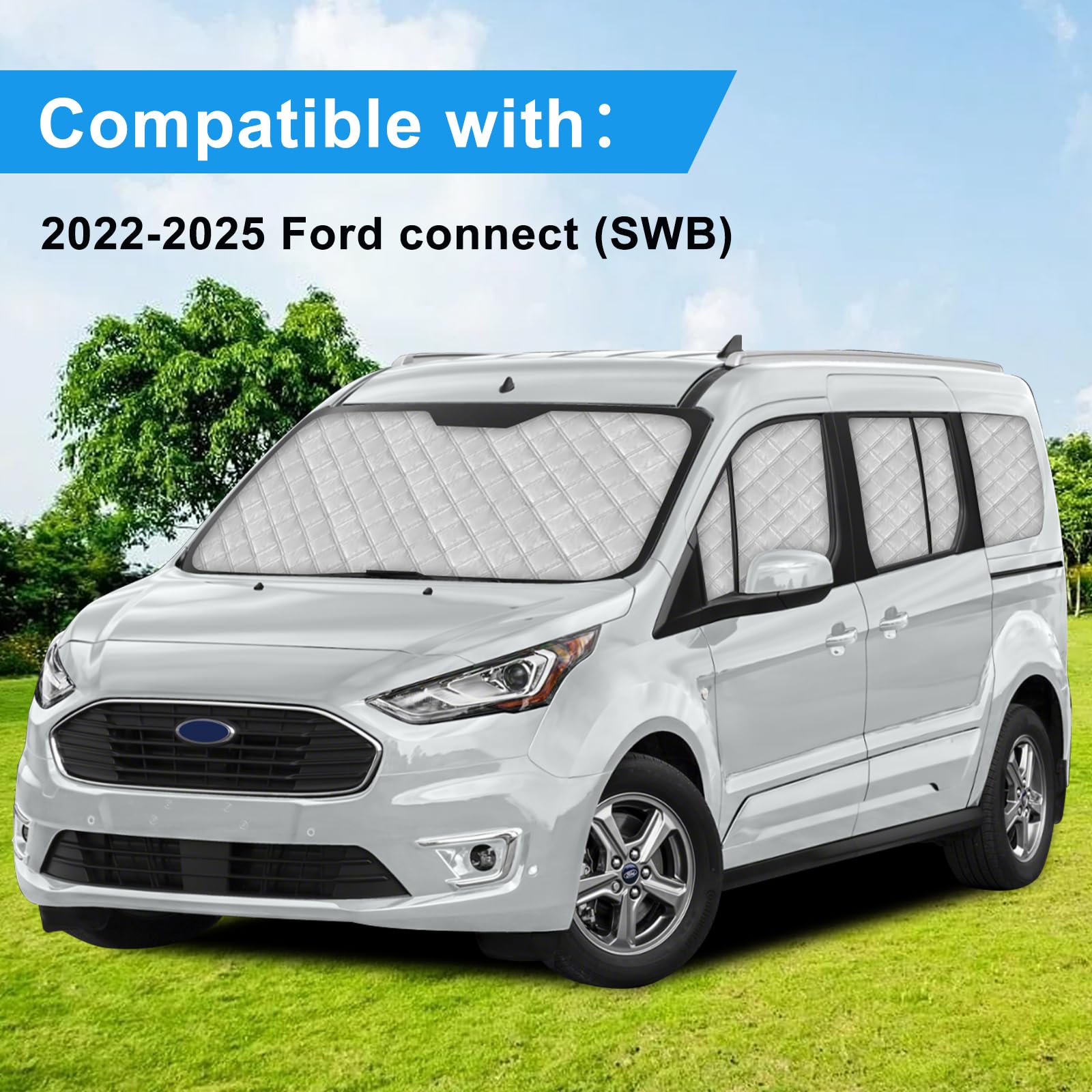 10 Piezas Parasol del Parabrisas Automóvil Reemplazo para Ford Connect 2022-2025 SWB, Tapete Térmico con Tecnología, Cubierta de Visera Plegable Papel Aluminio