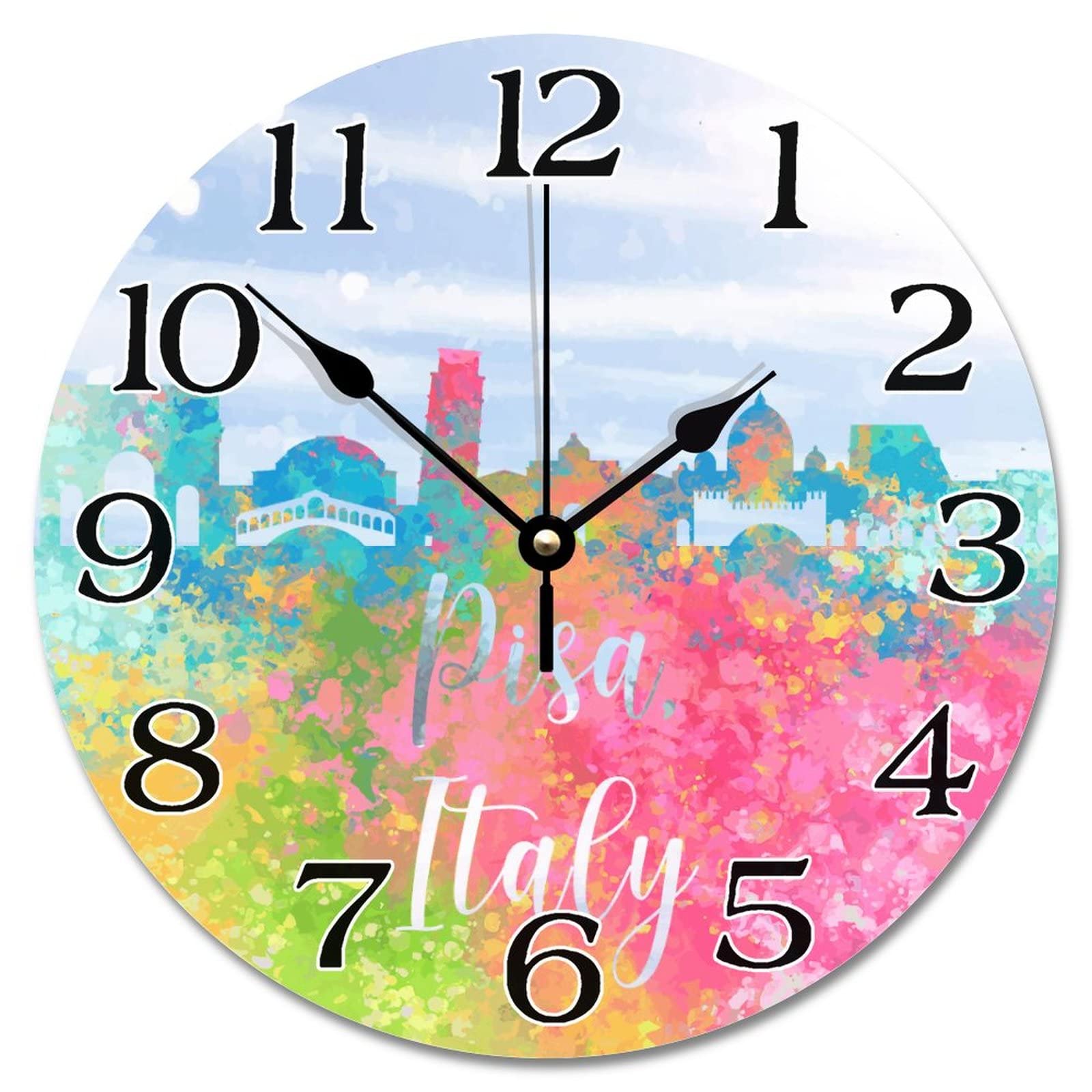 Horloge murale analogique colorée pour cuisine et chambre moderne ItalyPisa1