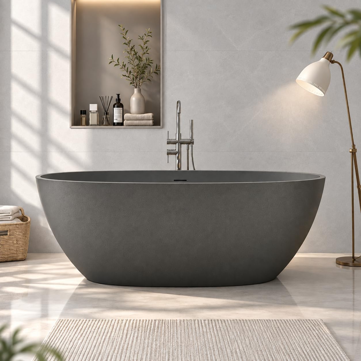 63" Stone Resin Free Standing Tub, Small Bathtub for Bathroom