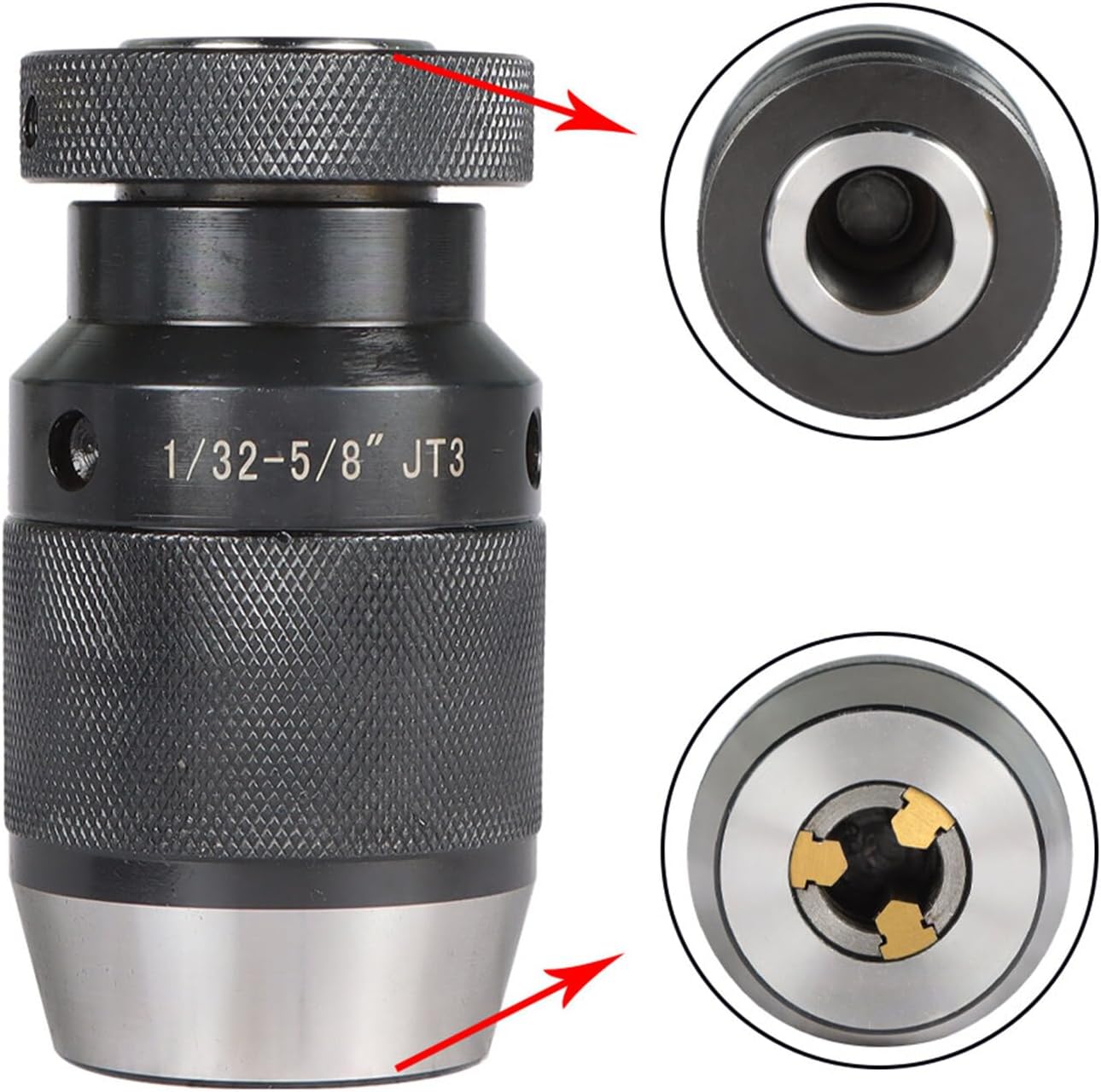 1/32in-5/8in JT3 Heavy Duty Keyless Drill Chuck High Precision Ball Bearing Drill Chuck 3JT