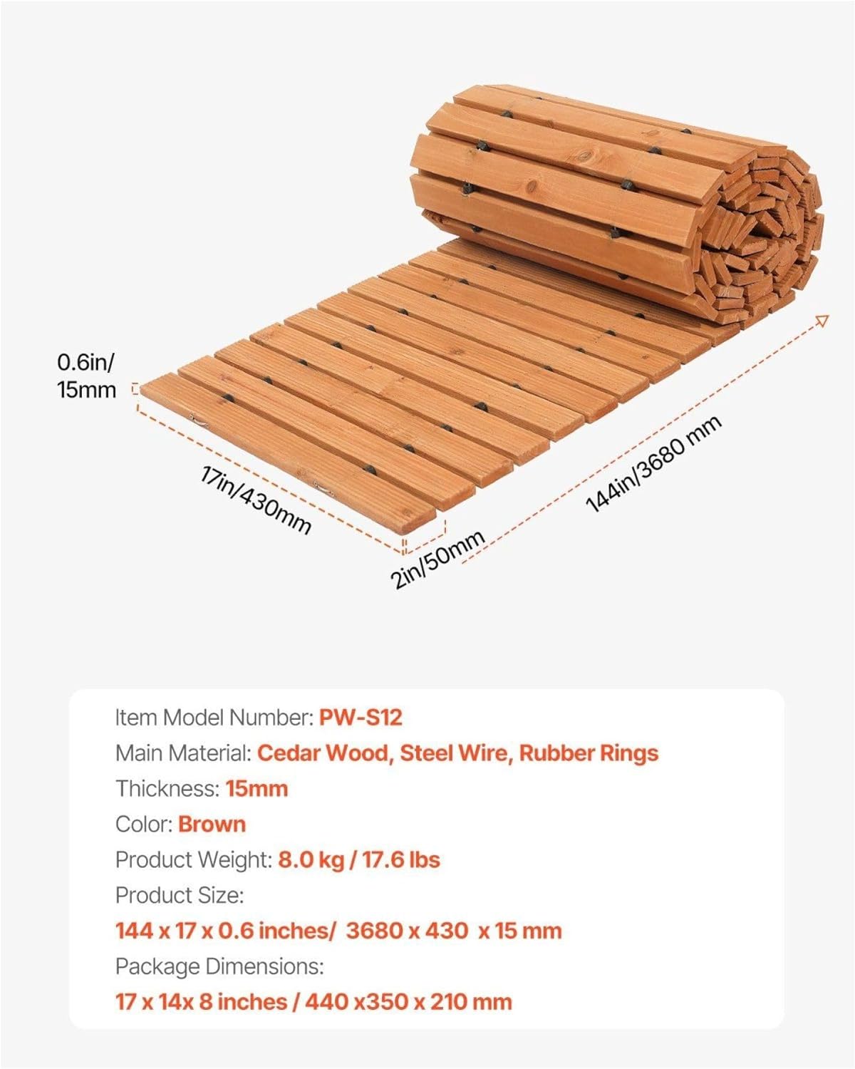Wooden Garden Pathway Roll, 12ft x 17in Cedar Walkway, Outdoor Flooring Roll Out Path for Garden, Patio, Beach, Wheelchair Access