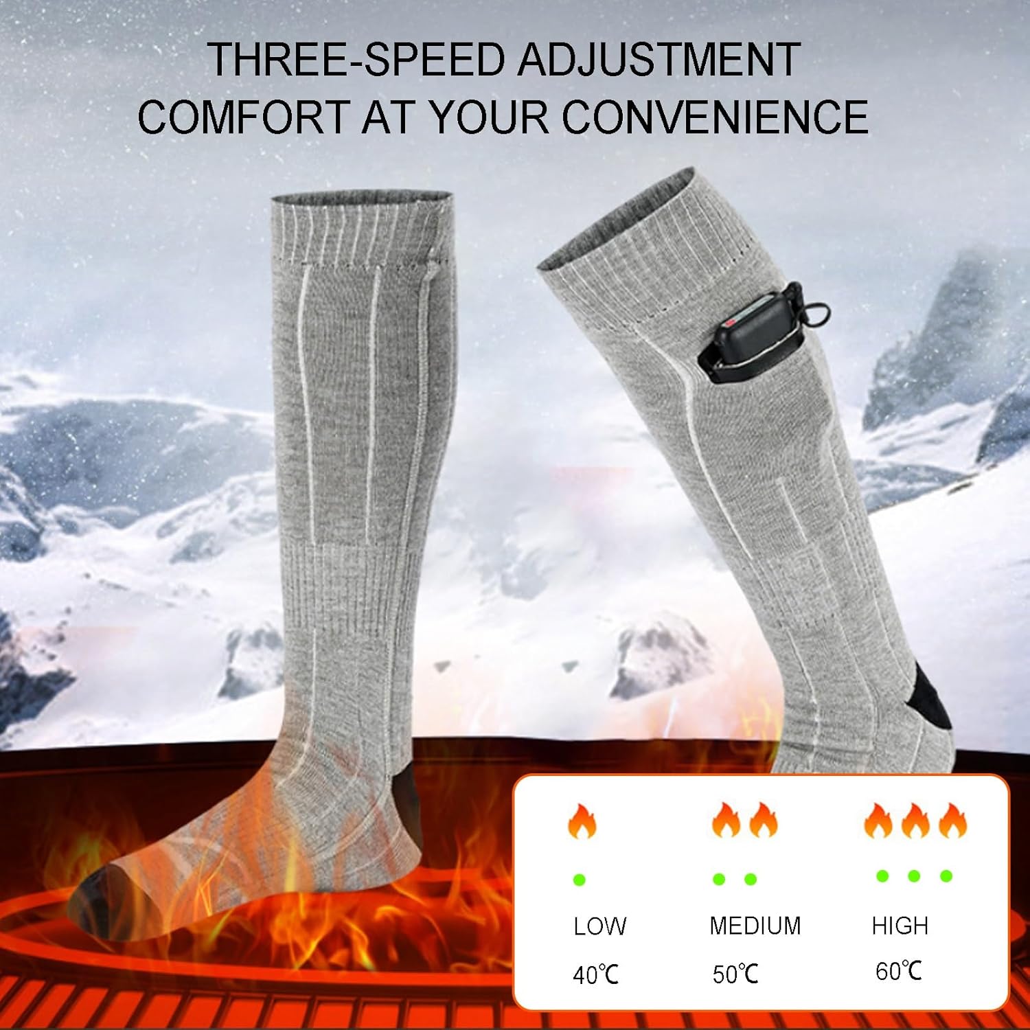 Heated Socks for Men Women, Electric Heated Socks, Rechargeable Battery Powered, 3 Heating Levels for Winter, Skiing, Hunting, Camping, Hiking