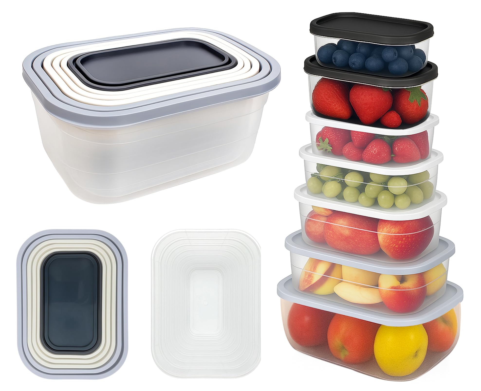 BH | 7 in 1 Food Storage Containers Set | BPA-Free | Stackable | Leak-Proof | Nesting Design | Rectangular Plastic Food Storage Box For Home, Office, Kitchen, School Lunch and Pantry - by BEST HOUSE