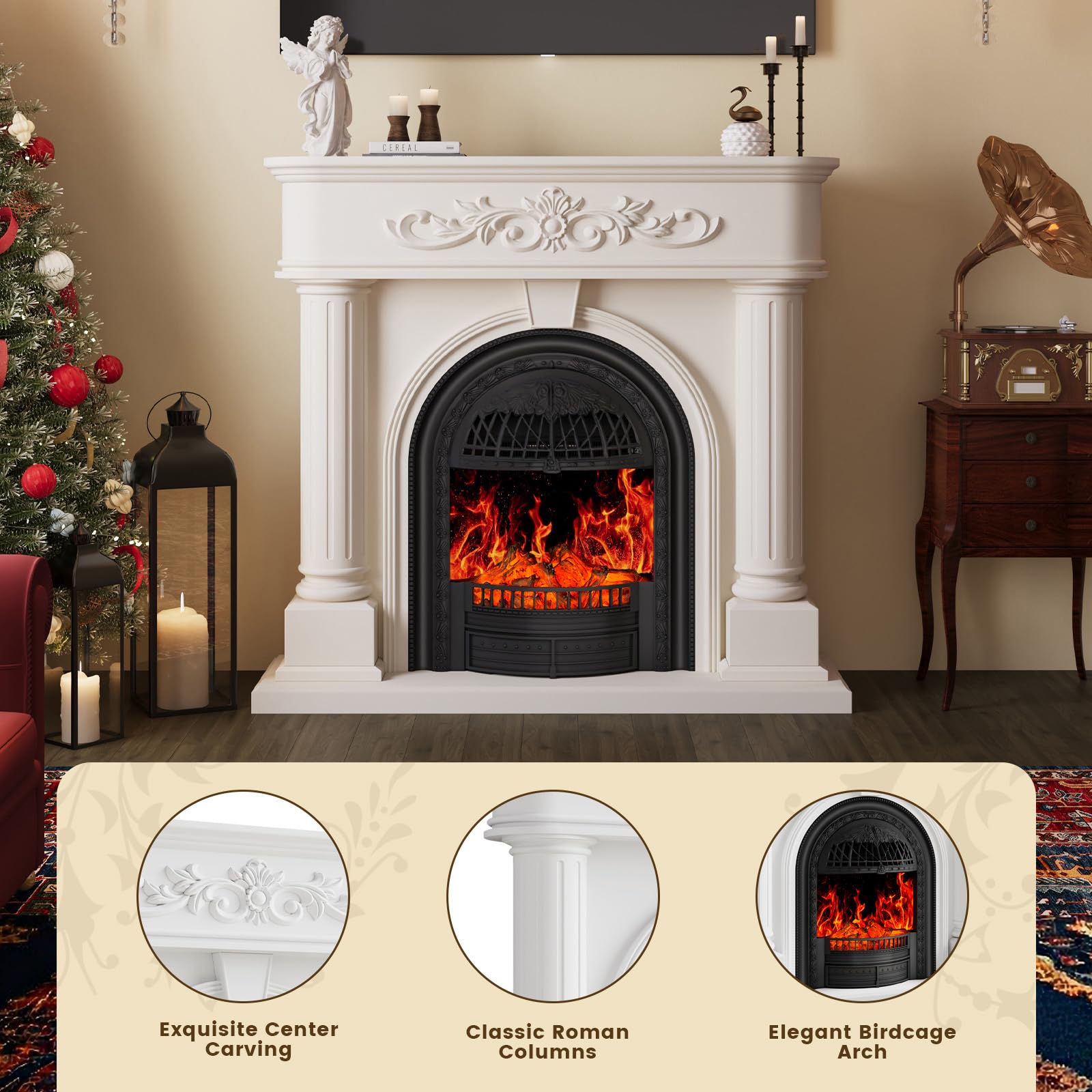 Amazon.com: 50” Solid Wood Electric Fireplace with Mantel, White