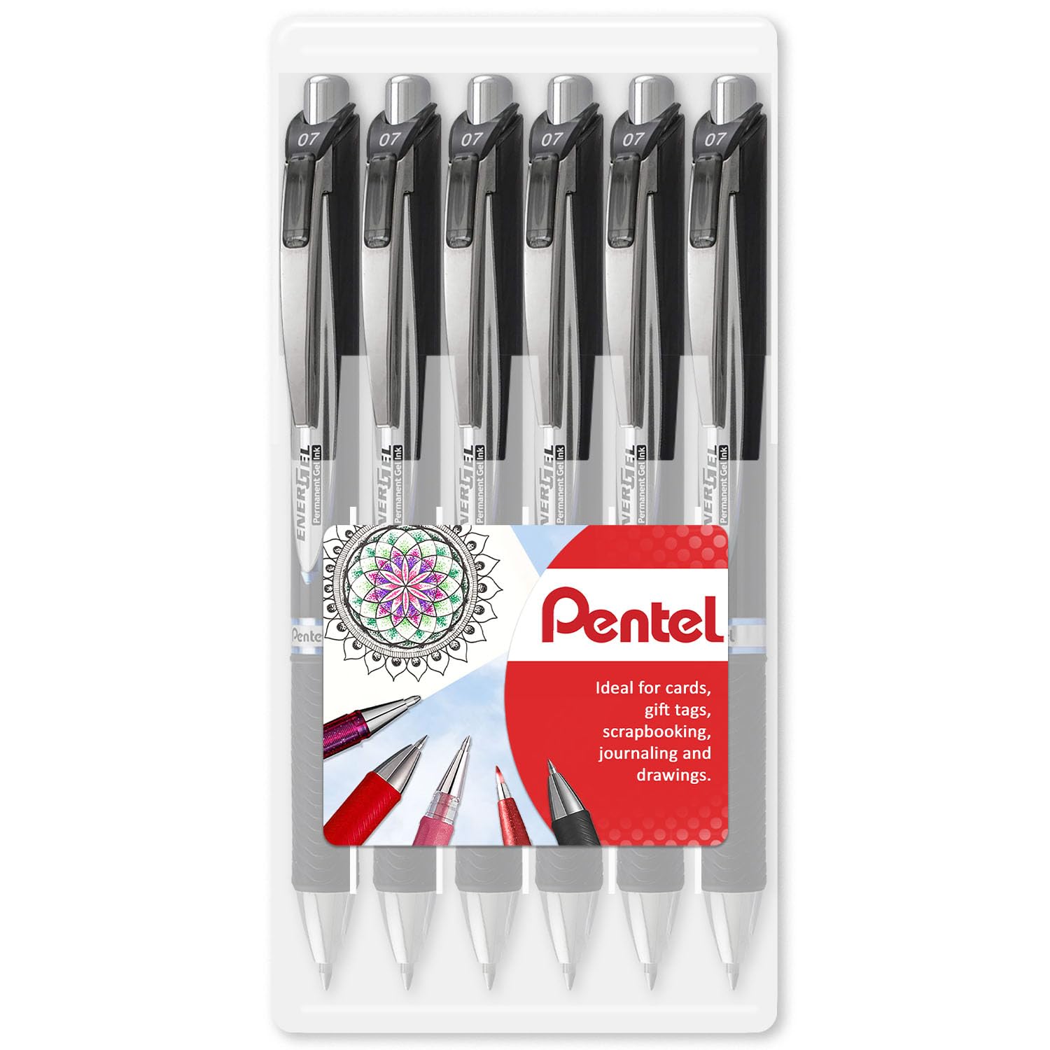 Pentel EnerGel BLP77 Permanent Gel Ink Retractable Roller Pen - 0.7mm Nib - Pack of 6 - In Clam Wallet Packaging (Blue)