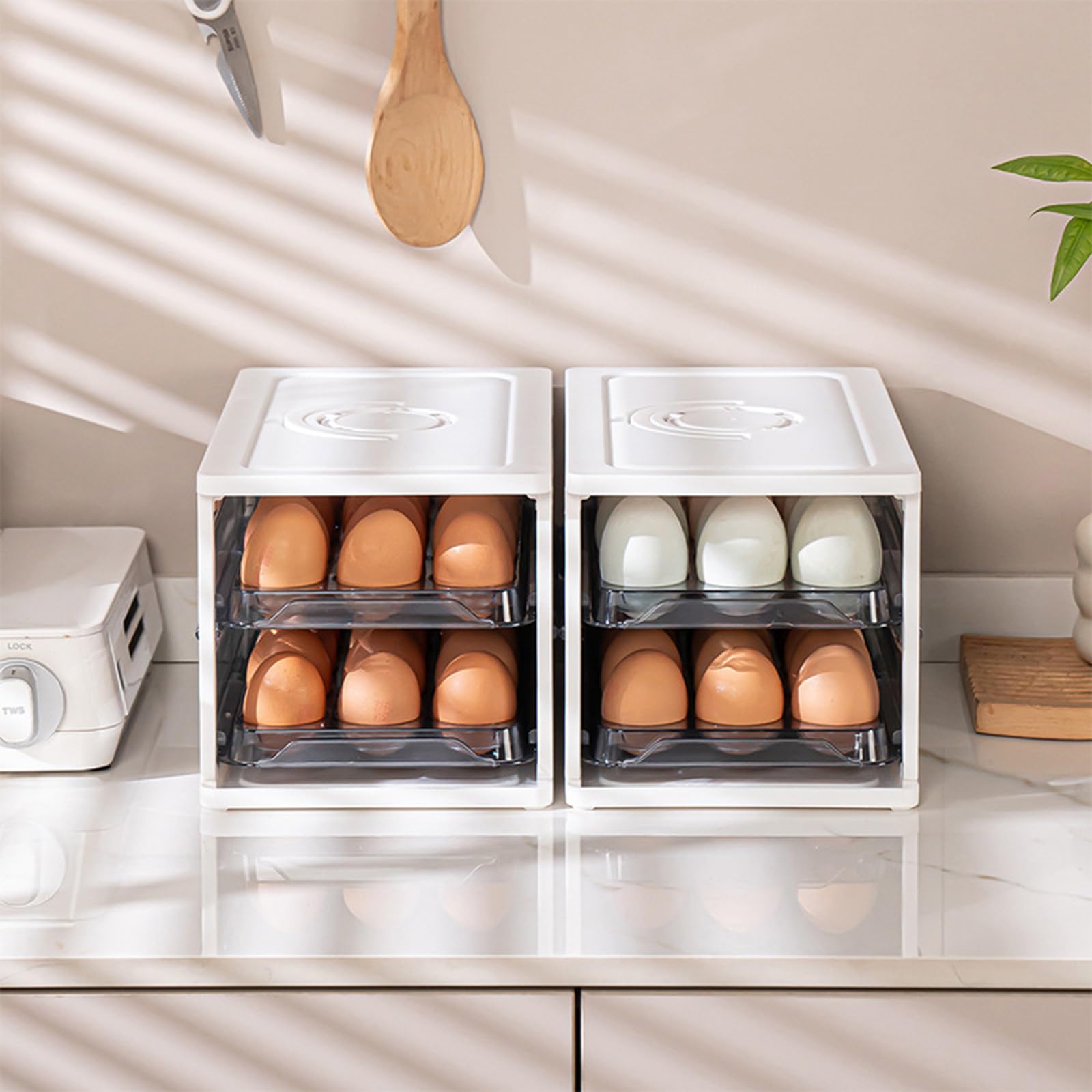 Soporte para Huevos para frigorífico, 2 Niveles, Plegable, 32 organizadores, cajón para frigorífico, 32 contenedores para Huevos con, contenedor con y