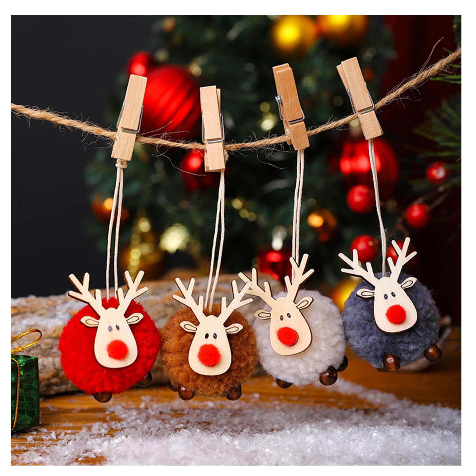 8 Piezas Colgantes para árboles de Navidad, Adornos Arbol de Navidad de Madera Colgante de Reno de Fieltro de Lana Decoración Arbol de Navidad, para Hogar Fiesta Navidad Decoraciones