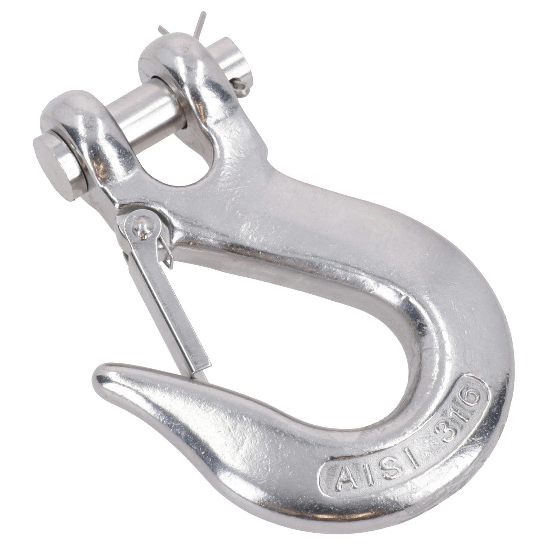 Clevis - Gancio antiscivolo con chiusura di sicurezza, in acciaio inox, per sollevamento catena da 12 mm, 4 pezzi