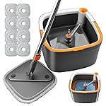 KZKR Spin Mop and Bucket Set with 8 Replaceable Microfiber Mop Pads with Self Separation Dirty and Clean Water System, Self Wringing 360 Rotating Square Mop Head for Hardwood Tile Marble Floors