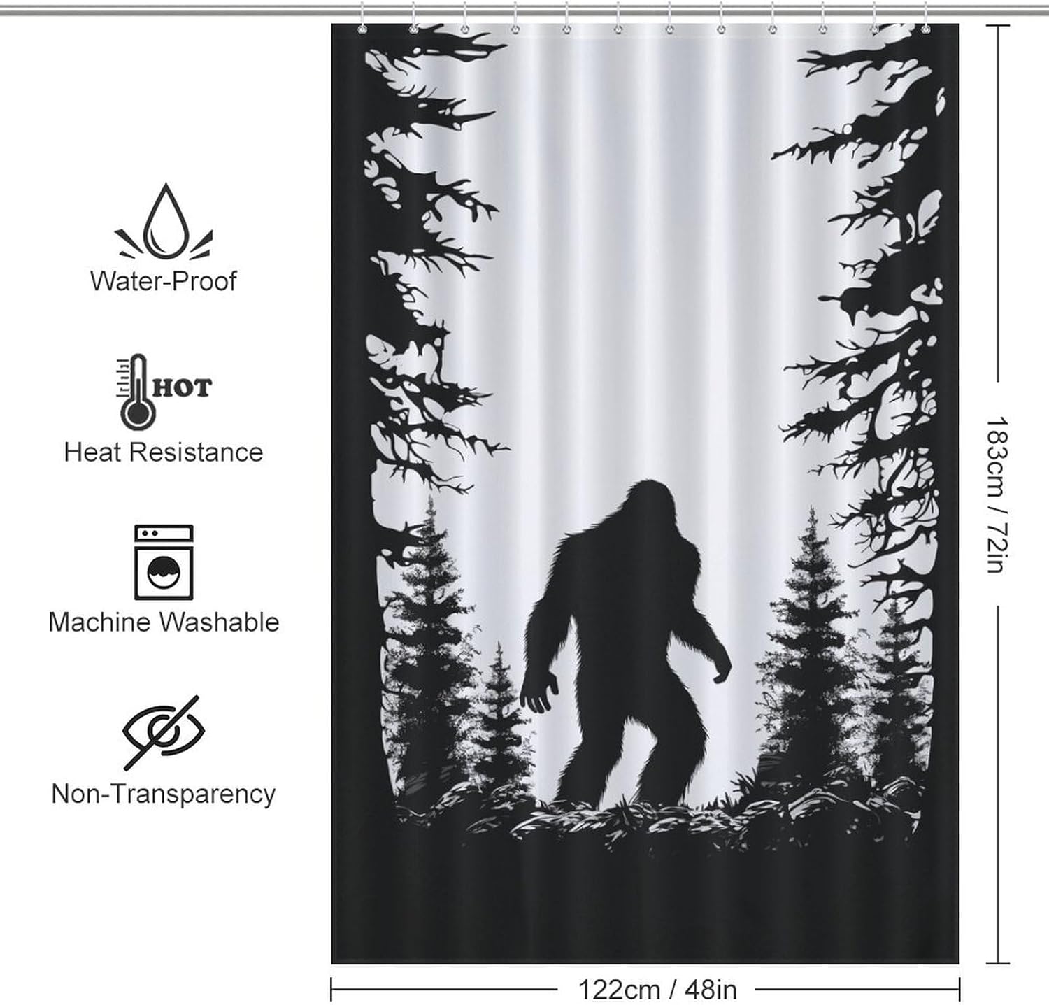 Bigfoot Forest Snow Shower Curtain Fabric Shower Curtains Bathroom Waterproof Lightweight 48x72Inch（122x183cm）, Style
