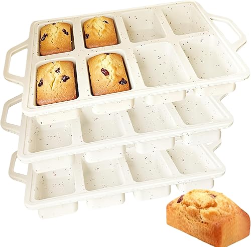 Miniatura 10 de Paquete de 2 mini moldes para pan con marco de metal, antiadherentes de 8 cavidades, moldes pequeños de silicona para hornear, molde pequeño para