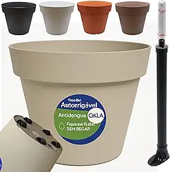 Kit Vaso Bari Autoirrigável com Rodas e Indicador de Nível de Água – Antidengue, Até 15 Dias Sem Regar, Praticidade Total, Economia de Tempo e Água, Sustentável (Cinza)