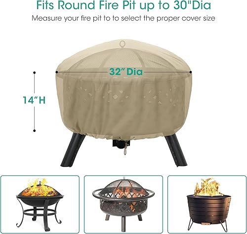 Miniatura 9 de SunPatio Funda para hoguera, resistente al agua, redonda, para mesa de fuego de patio, con cordón ajustable, redonda de 45 pulgadas de profundidad x
