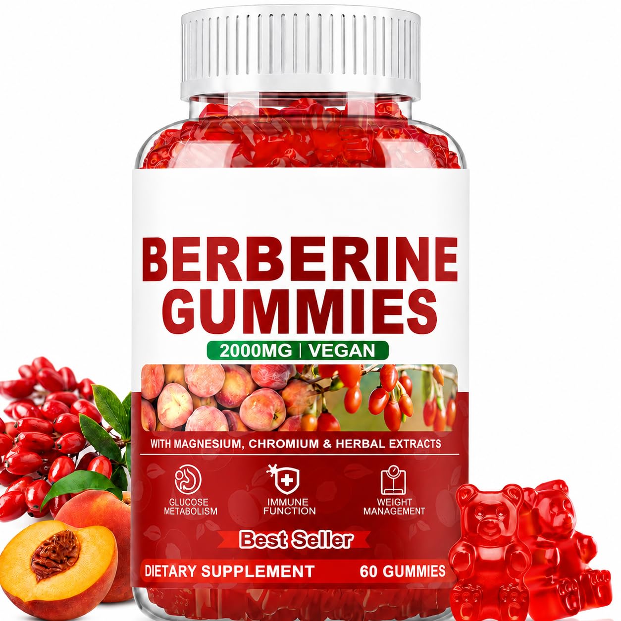 Dytiva Bloom Gomas de Berberina HCl com Cromo, Canela e Cúrcuma 2000 mg, 60 gomas