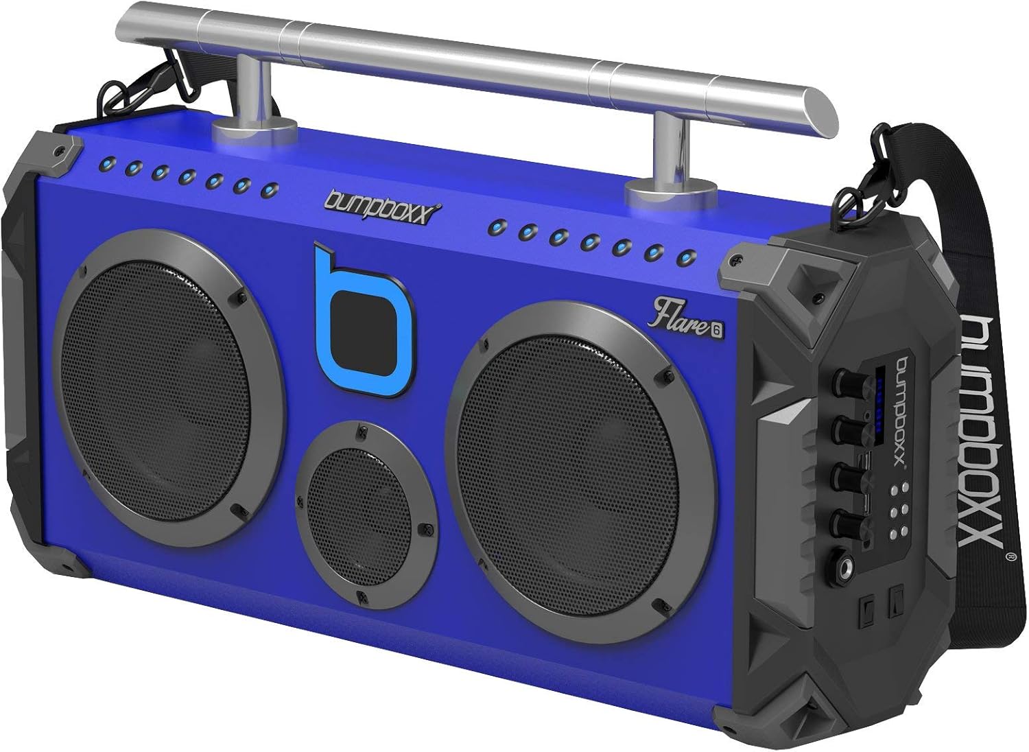 Bumpboxx Bluetooth Boombox Flare6 Blue Retro Boombox with Bluetooth Speaker Rechargeable