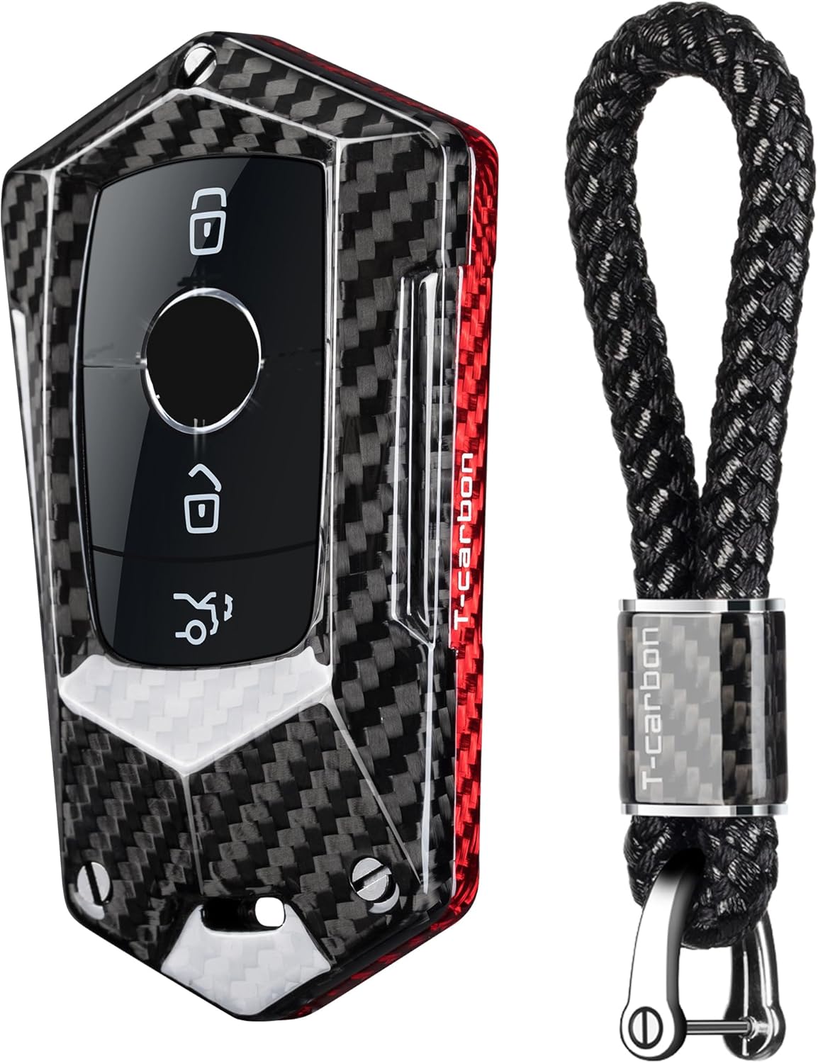 T-carbon Real Carbon Fiber Key Fob Protector Compatible with Benz,Key Fob Cover fits for Mercedes Benz E Class C Class CLA GLB CLS GLE C43 GLC Class Series Key Case Key Fob Cover,Black Red