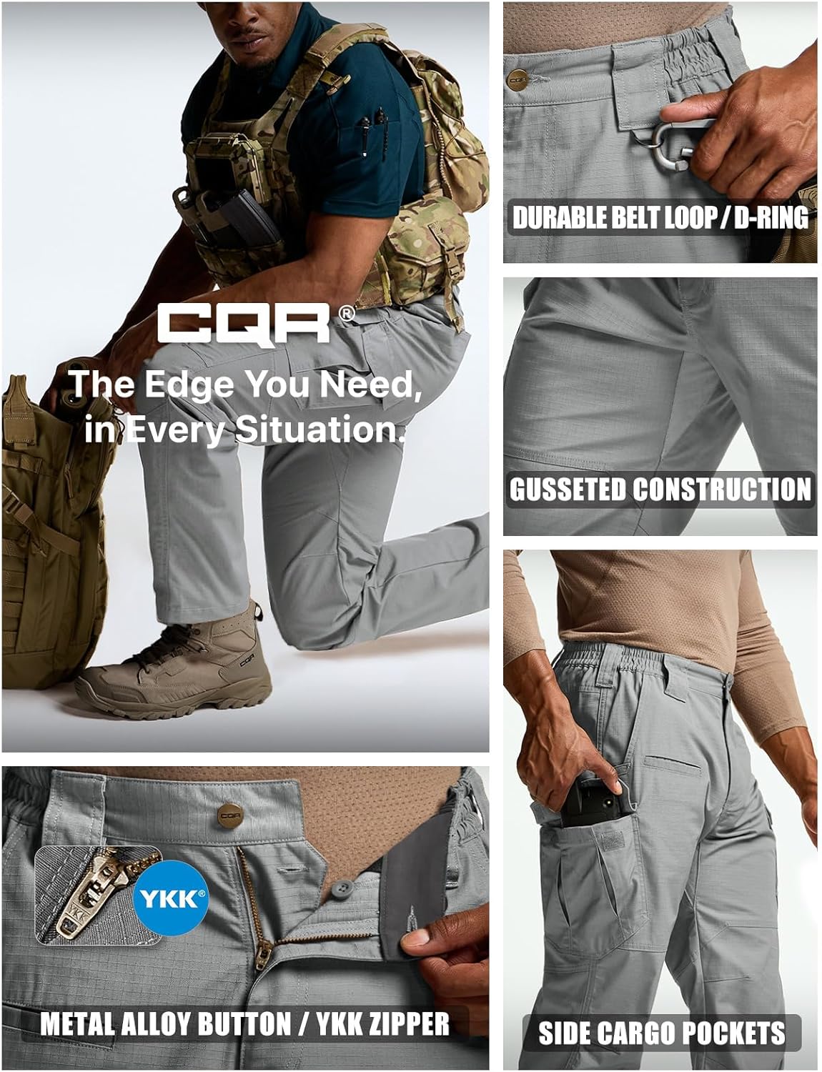 CQR Men's Tactical Pants, Water Resistant Ripstop Cargo Pants, Lightweight EDC Work Hiking Pants, Outdoor Apparel - Image 6