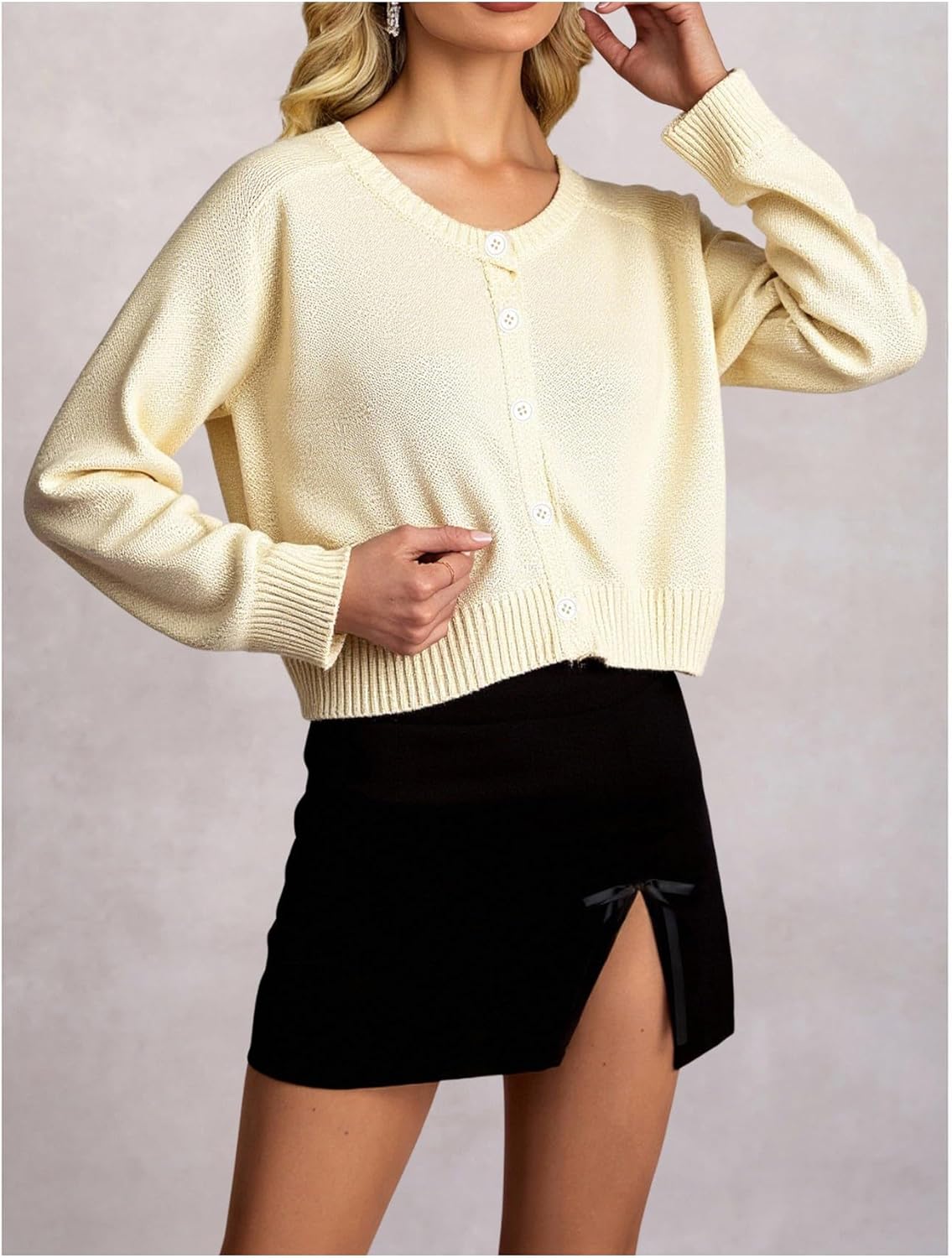 Women's Button Up Lightweight Cardigans Casual Crew Neck Long Sleeve Outerwear - Image 2