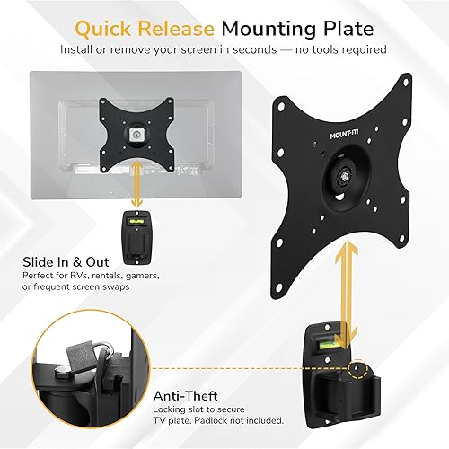 Miniatura 6 de Mount-It! Soporte de pared para TV de movimiento completo con bloqueo para pantallas de 23 a 42 pulgadas, placa VESA extraíble antirrobo, rotación