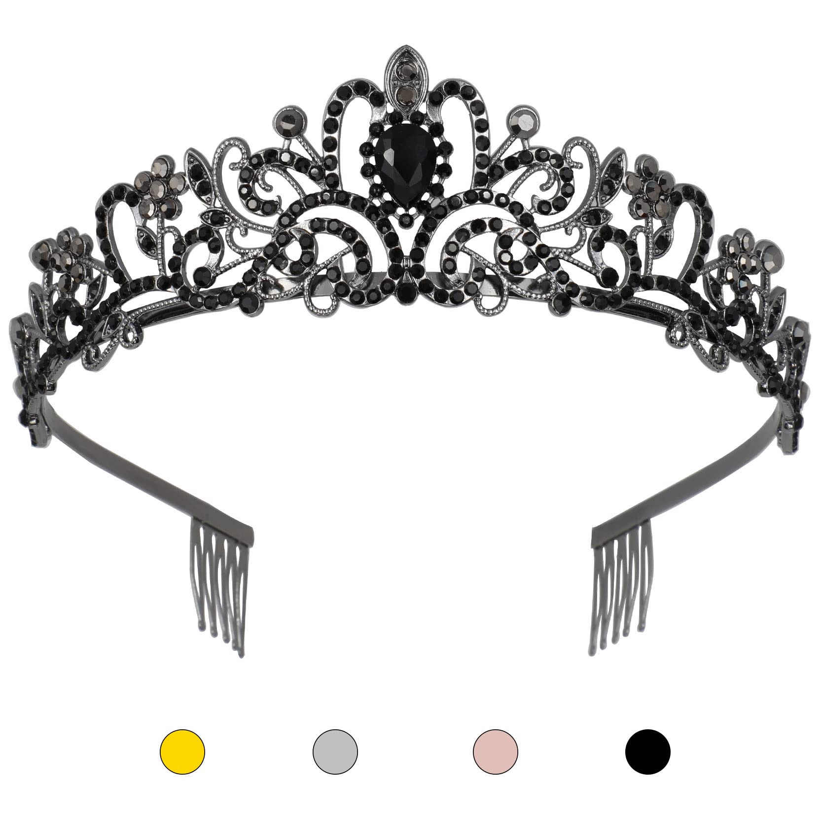 Prinzessinnen-Krone Aus Metall Mit Strass – Schwarz, Ca. 12,7 Cm Breit, Für Hochzeit, Abschlussball, Halloween & Cosplay