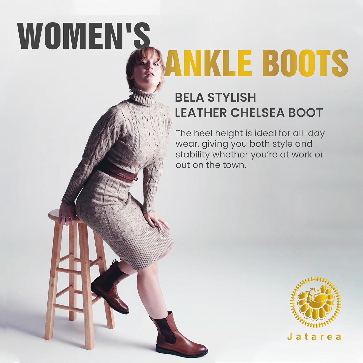 JATAREA Ankle Boots for Women - Stylish Leather with Block Heel Chelsea - Comfortable & Easy Wear Womens Bootie - Cushioned Insole for Comfort - Fashionable and Versatile Design - BELA - Image 2