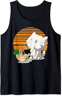 Fideos Gato Animal Otaku Kawaii Anime Japonesa Japón Ramen Camiseta sin Mangas