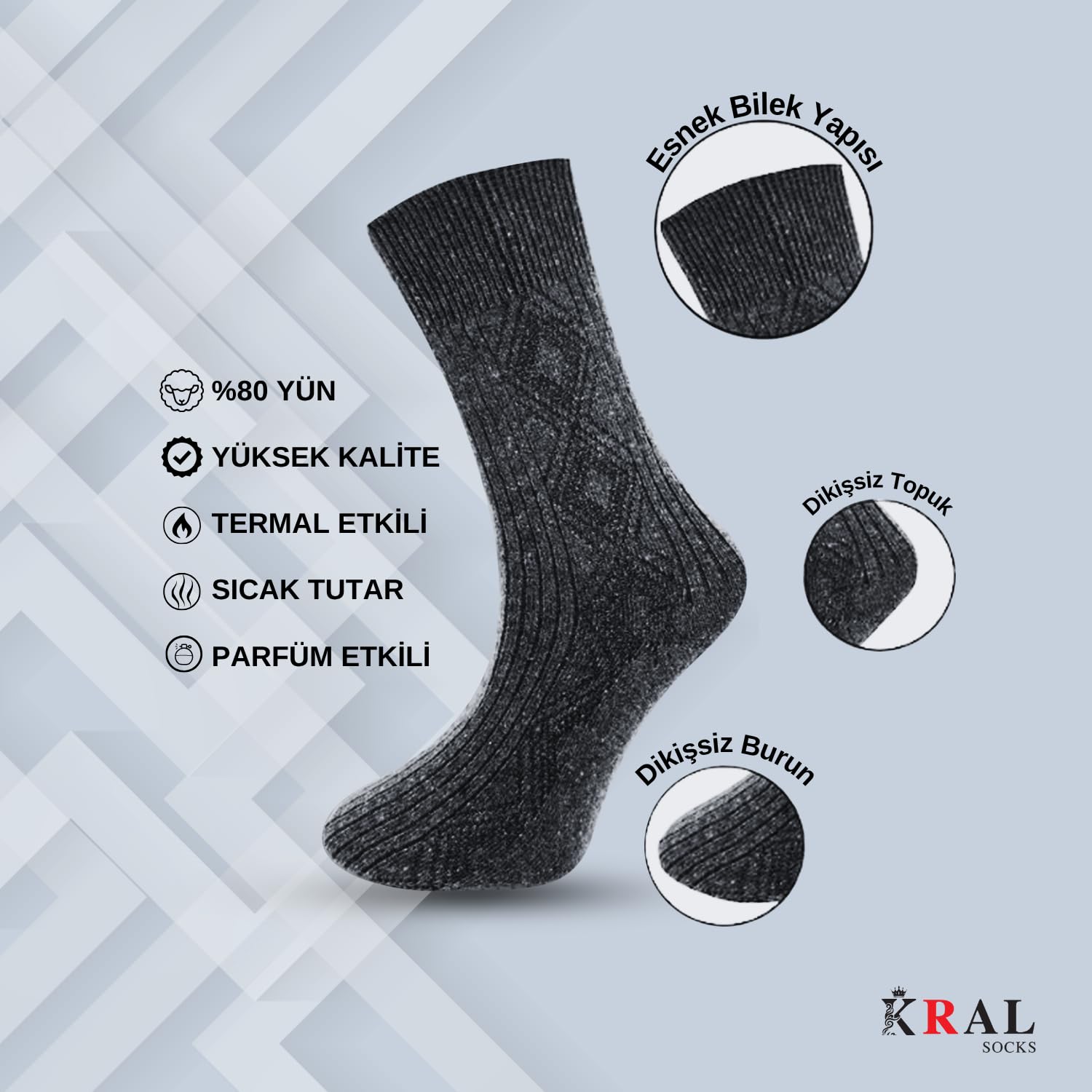 Lambswool Termal Çorap – 5 Çift Dikişsiz Kuzu Yünlü Kışlık Set – Hediye Kutulu, Soğuk Havalara Özel (siyah, 36-40)