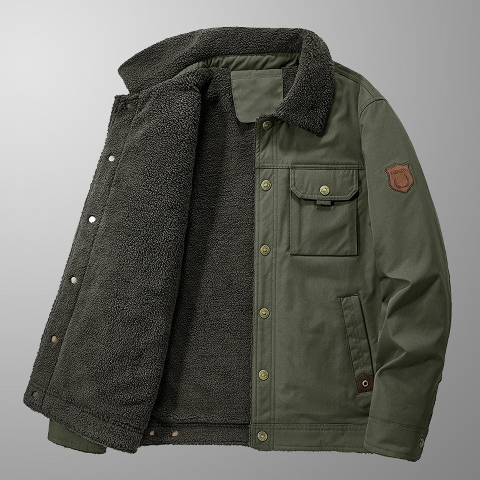 Generisch Giacche invernali da uomo invernali con calda imbottitura e ispessita con tasche, stile casual, giacca foderata in velluto a coste per uomo Giacche in pile con abbottonatura Cappotti