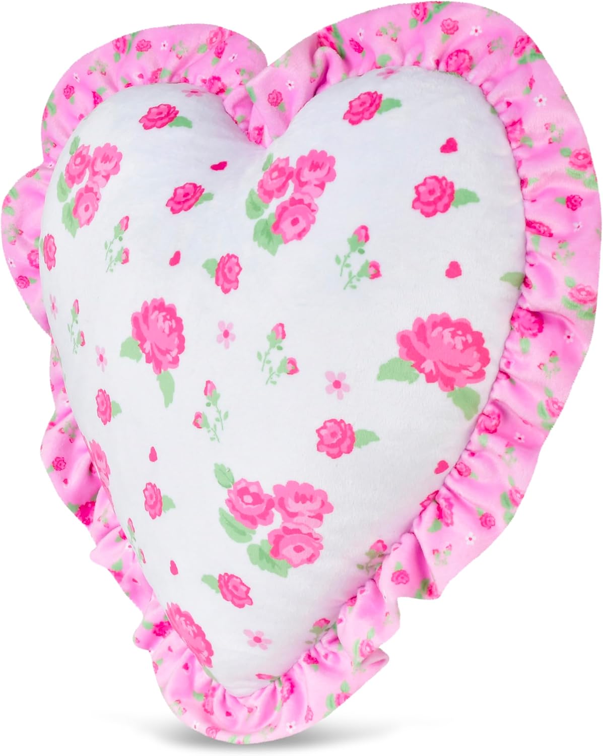 iscream Silky Plush Pretty in Pink Heart Shaped 16" x 16" Accent Pillow with Ruffle Accent