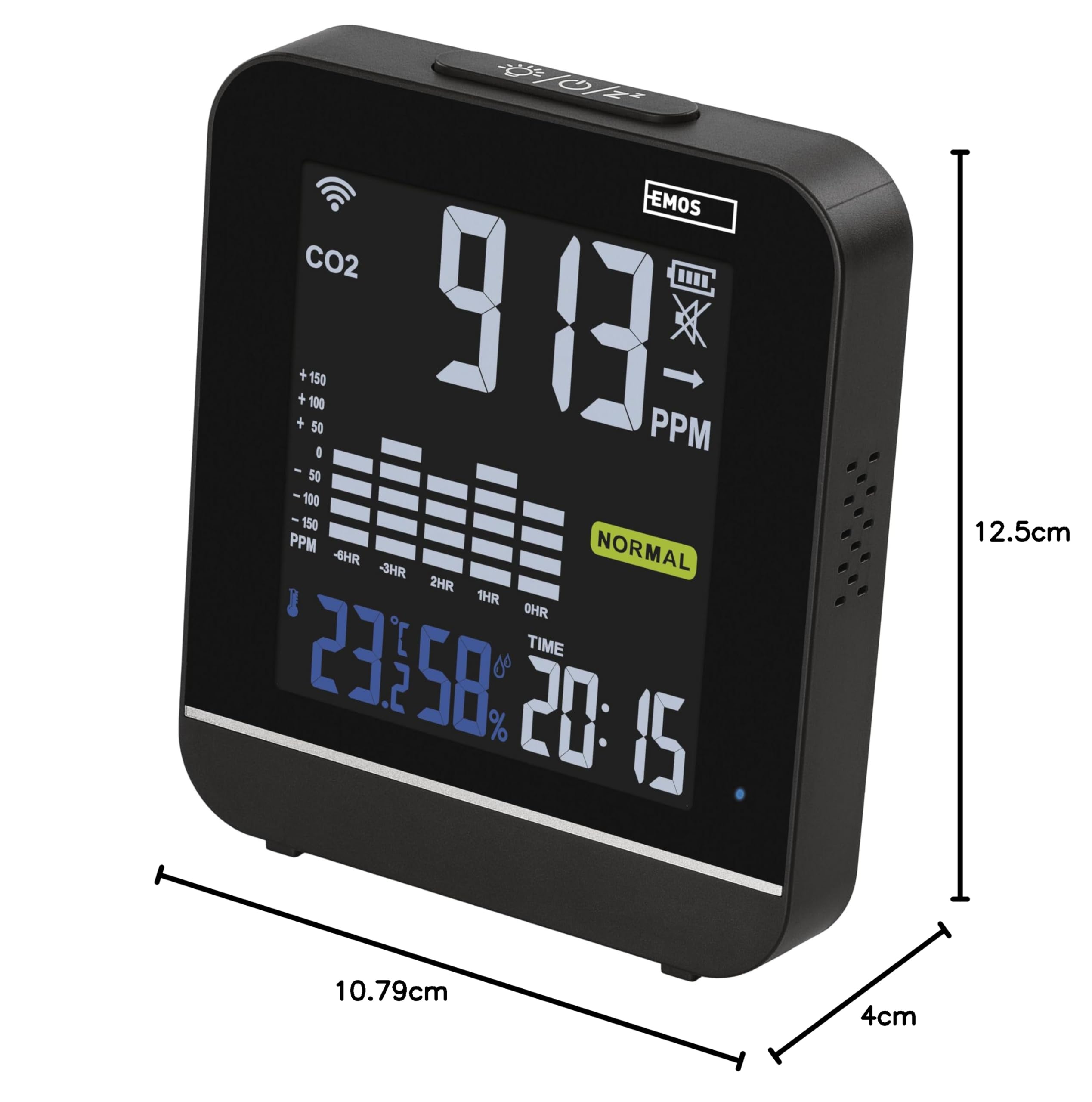 EMOS GoSmart - Smart Home Luftqualitätsmonitor mit App - WiFi - Farbdisplay - CO2 Messgerät - Temperatur und Feuchtigkeitssensor - USB-C Stromversorgung - TUYA, SmartLife kompatibel - schwarz