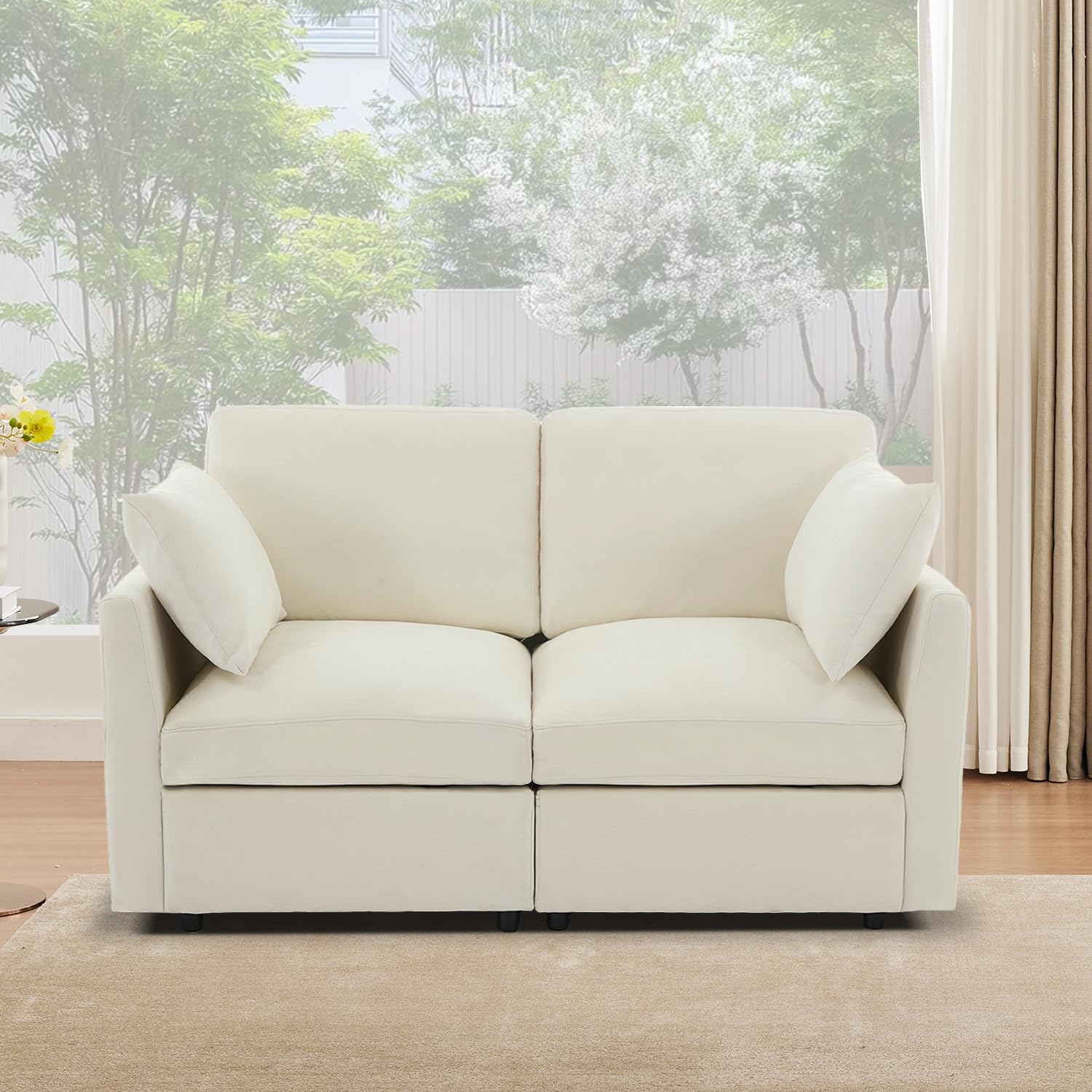 Loveseat Cloud Couch for Living Room Spring Cushion Comfy Modern Chenille Sofa Beige