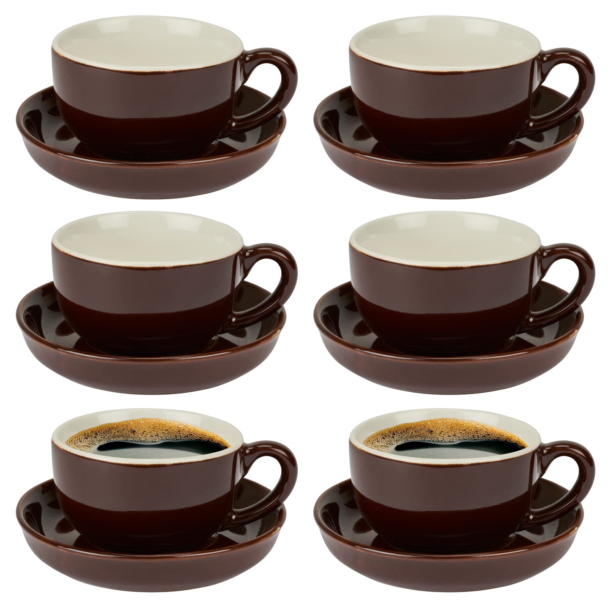 Bravich Espresso Cup and Saucer Set. 6 Small Coffee Cups with Saucers for Espresso Shot, Coffee & Tea. Italian Mini Cups for Kitchen & Afternoon Tea Set. Dishwasher Safe. Porcelain Coffee Cup Set.