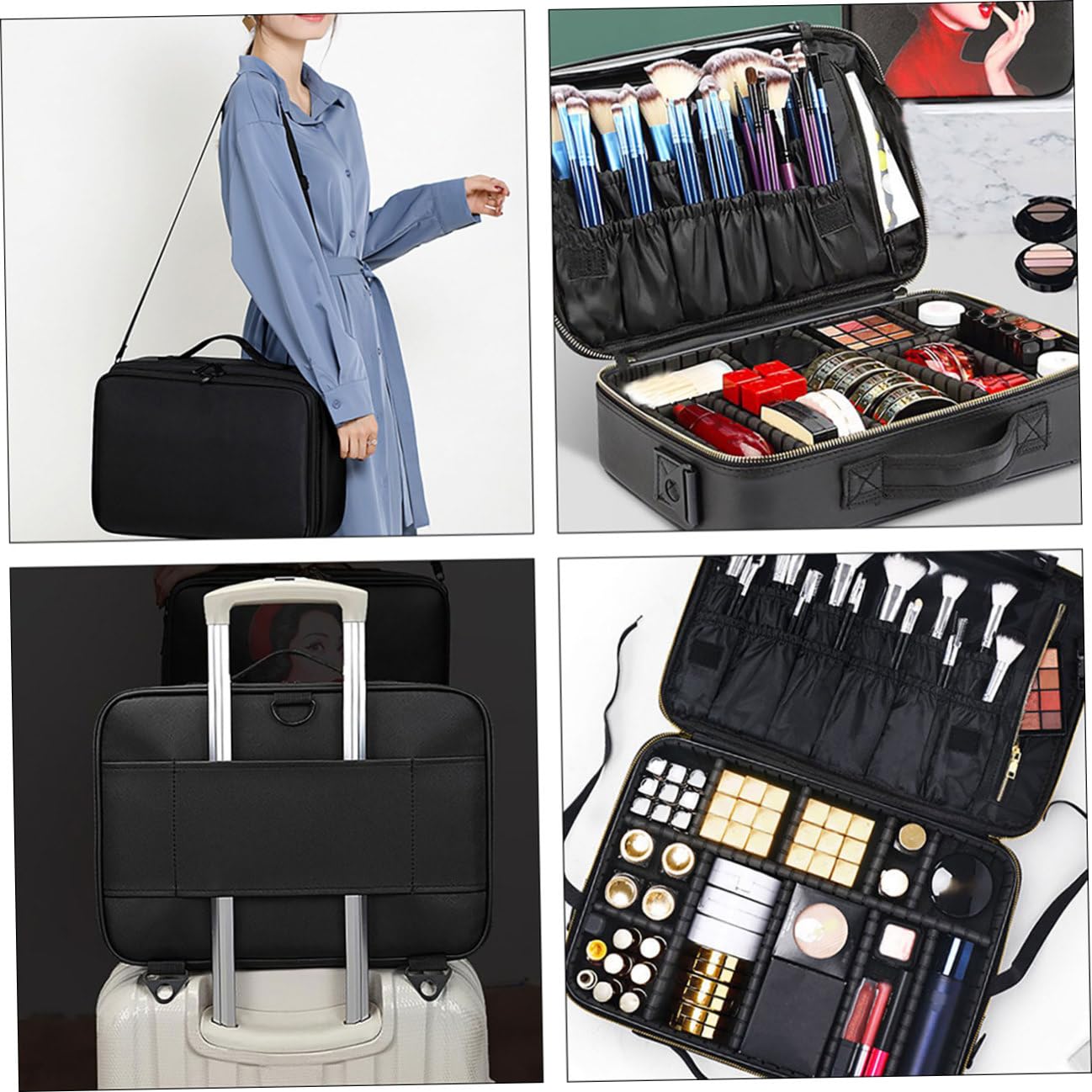 GALPADA Borsa Per Cosmetici Da Viaggio Nera Piccolo 34x24x11 Cm Divisori Tessuto Oxford Portatile Per Trucco e Accessori Donna Su Trolley Per Hotel e Affari