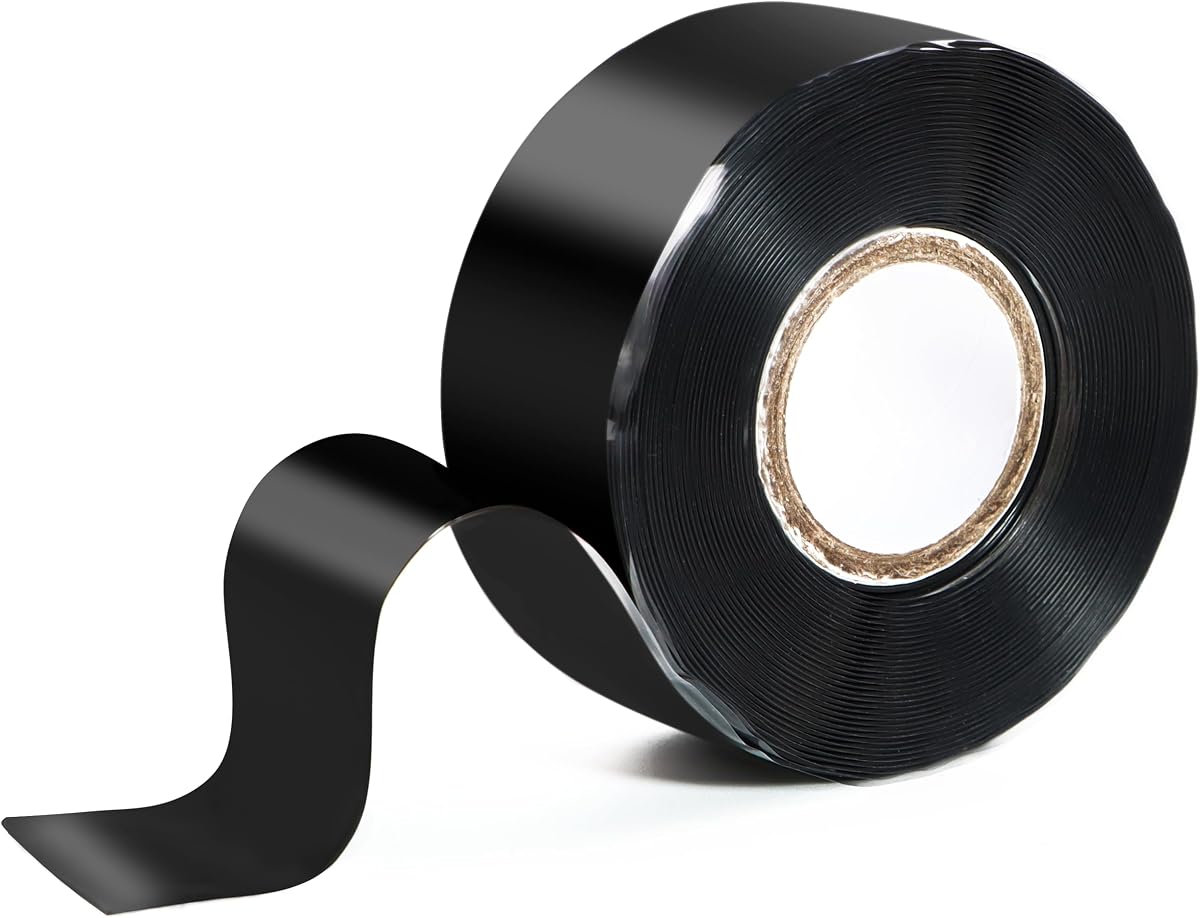 Self Fusing Silicone Tape 1 in x 16.4' Black Waterproof Rubber Leak Proof Sealing Silicone Rubber Self-amalgamating Tape for Emergency Hot and Cold Water Pipe Repairs and Tool Fixation