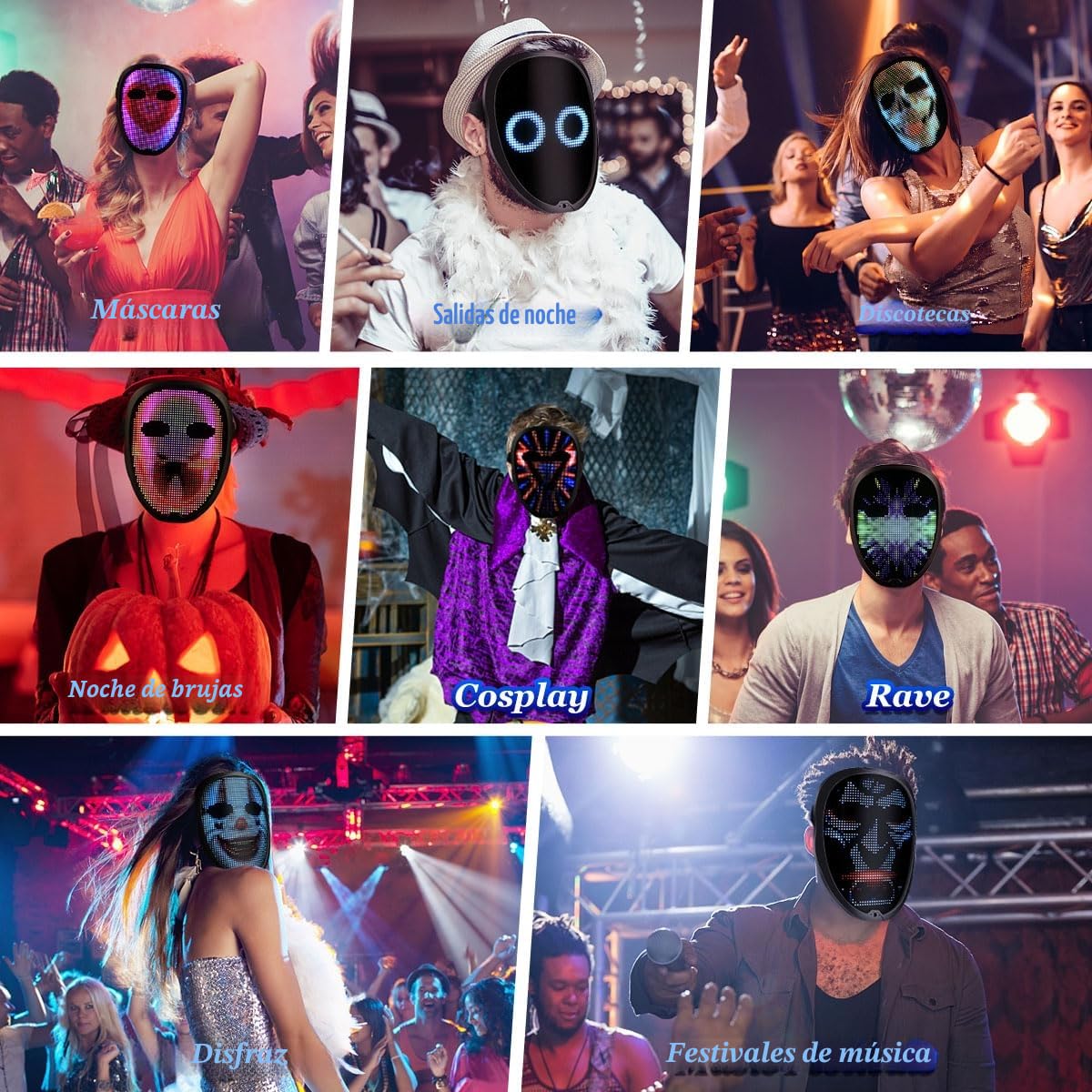Máscara Facial LED Luminosa, Máscara LED Recargable Con Modos De Transformación Facial Con Detección De Gestos, Con Imágenes Diversas, Adecuada Para Disfraces Cosplay Masquerade Y Halloween