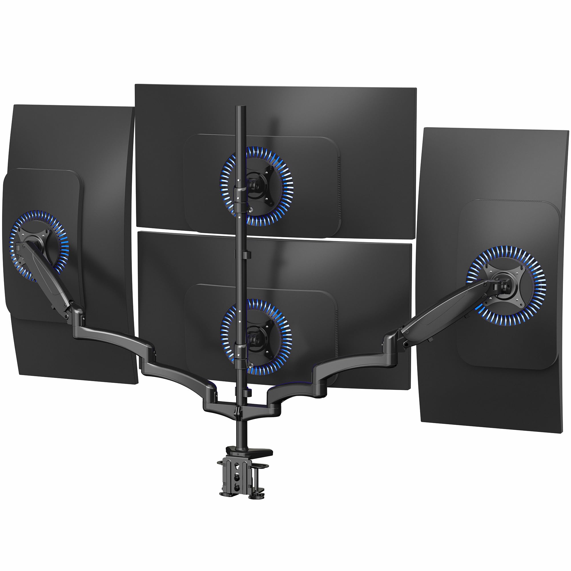 VIVO Quad Pneumatic Monitor Mount for 4 Screens up to 32 inches, Fully Adjustable, Heavy Duty Desk Stand with C-Clamp, Black, STAND-V400G