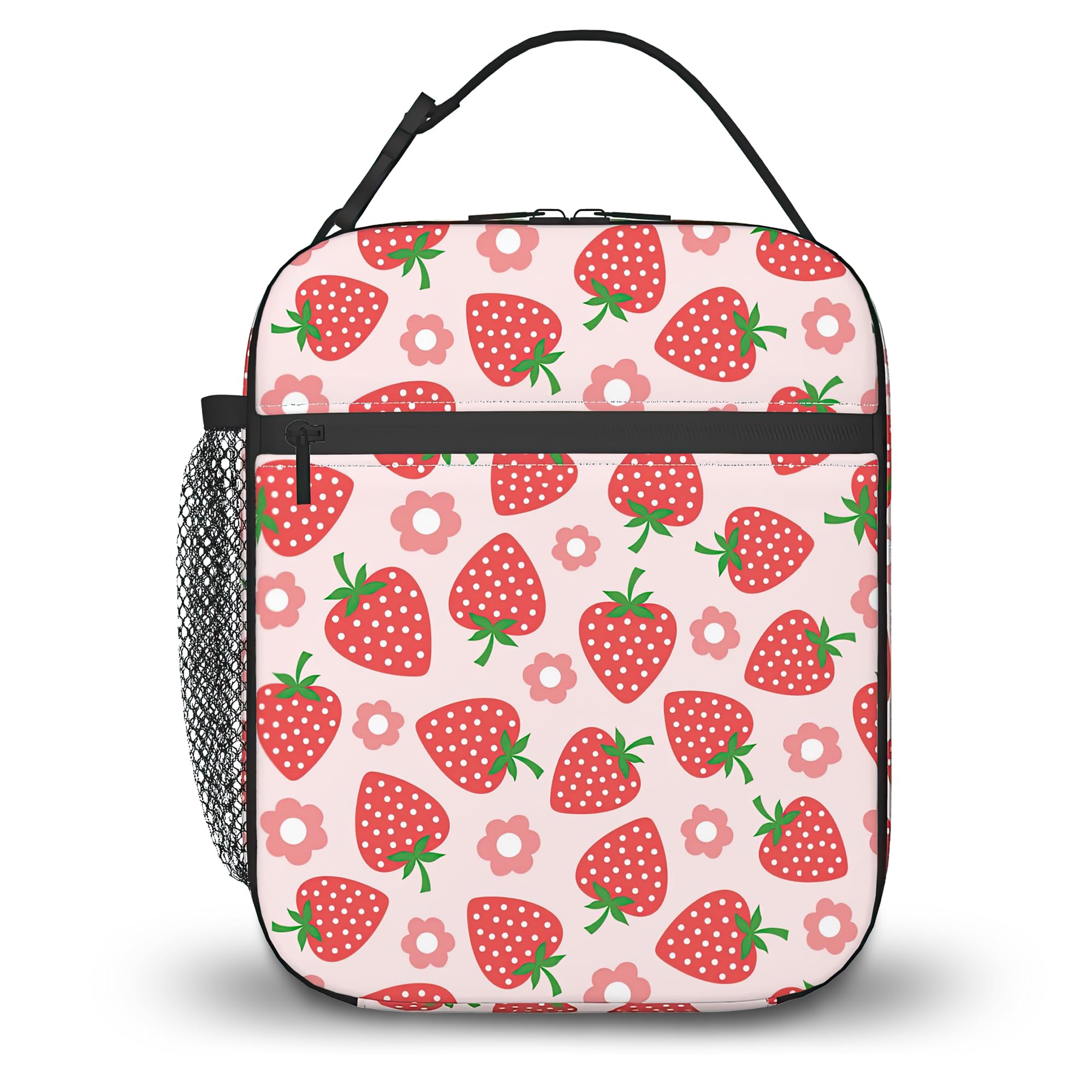 ZIGAHUA Insulated Lunch Bag,Cute Strawberry Flowers Durable Lightweight Lunch Box for Kids, Portable Thermal Picnic Cooler Bag for Girls Boys, School, Nursery, Work, Camping โ image 1