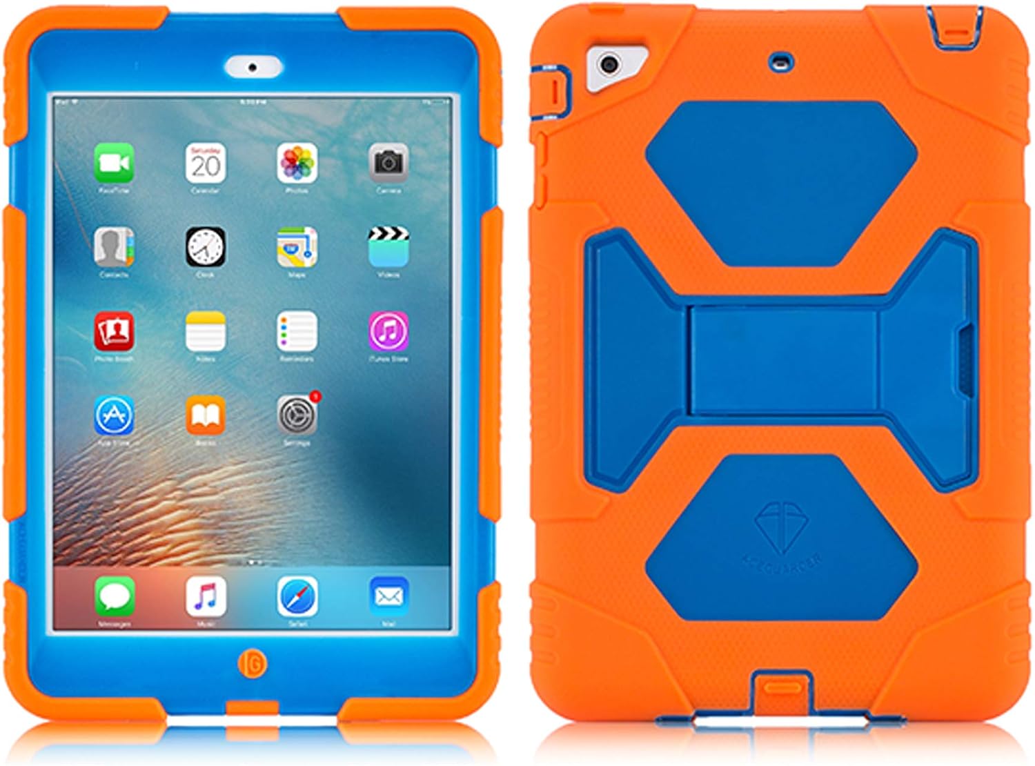 Kids iPad Case iPad Mini 2 Case iPad Mini 3 Case, Shockproof Silicone Cover with Adjustable Kickstand for iPad Mini 1 (Orange/Blue)