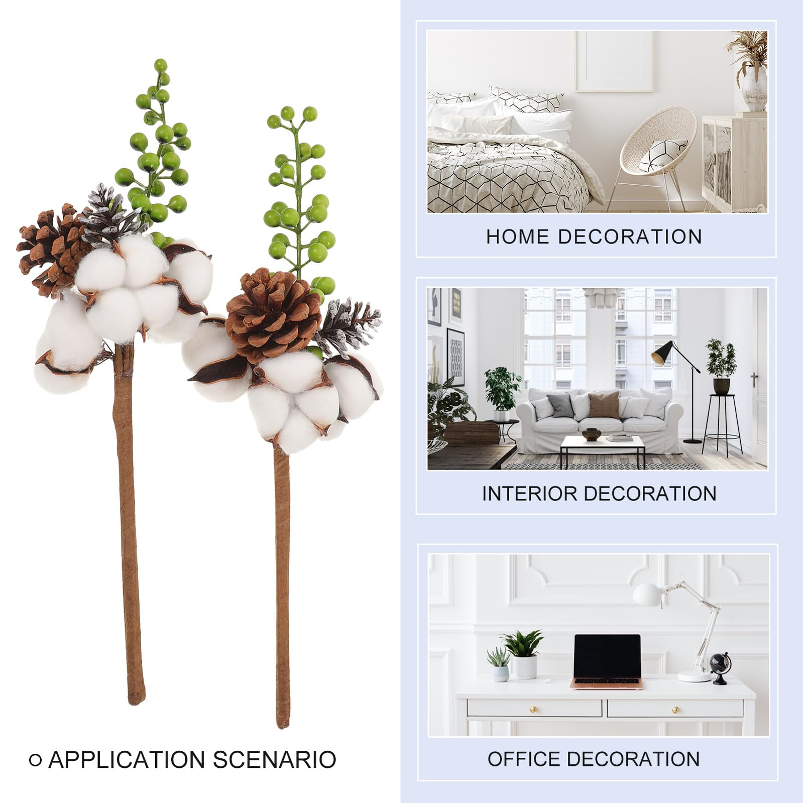 Branches de Coton Séchées 4 Pcs Vertes Tiges de Fleurs Naturelles pour Vase Décoration de Fleur Automnale Rustique Bouquets DIY Centre de Table Salon Chambre