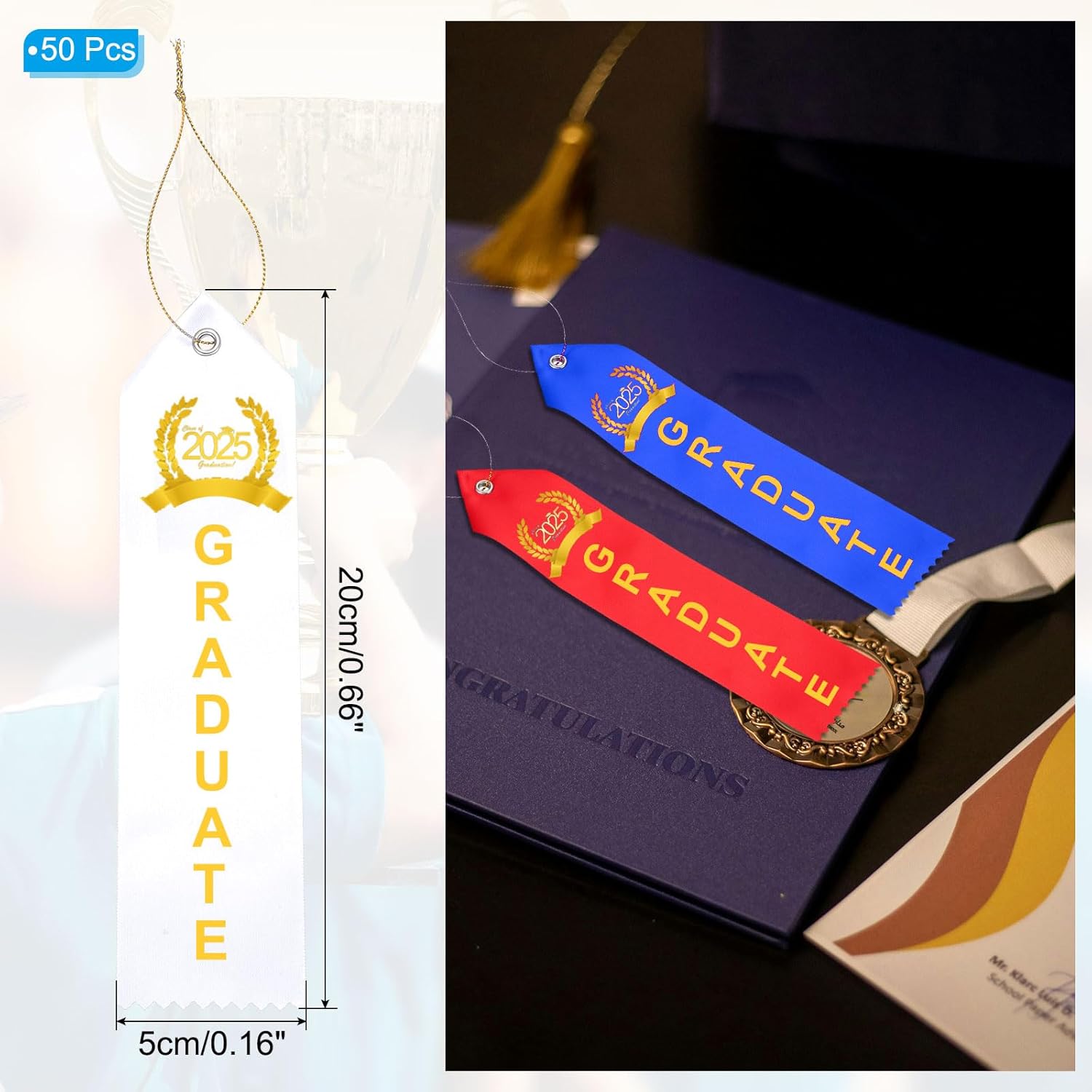 PATIKIL 50Pcs Blank Award Ribbons, 8" x 2" Blank Participation Ribbons with Rope DIY Medals Prize for Competitions Sports Event Classroom 1st 2nd 3rd Place, White