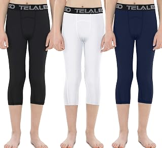 3/4 Boys Youth Compression Leggings Tights Base Layer Sports Running Capris Kids for Workout Training