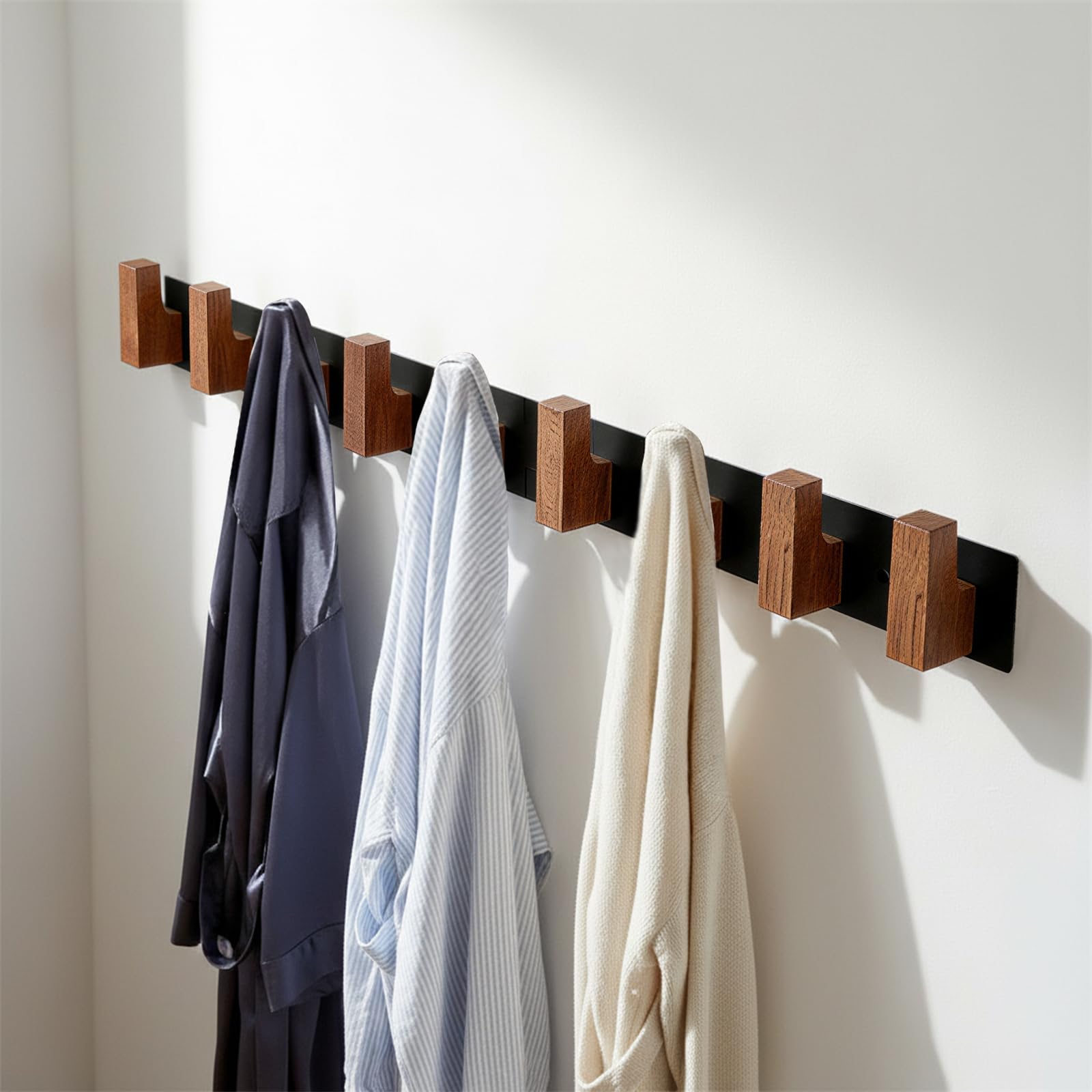 Attaccapanni da Parete, 62 cm Appendi Abiti per Muro, Ganci Appendiabiti da Parete con 8 Ganci in Legno, Appendino da Muro, per Corridoio, Soggiorno, Camera da Letto