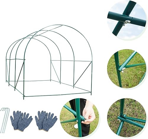 Miniatura 6 de Grezone Invernadero mejorado de 10 x 7 pies con doble cremallera y 6 ventanas de pantalla, planta de plástico resistente, casa cálida con marco