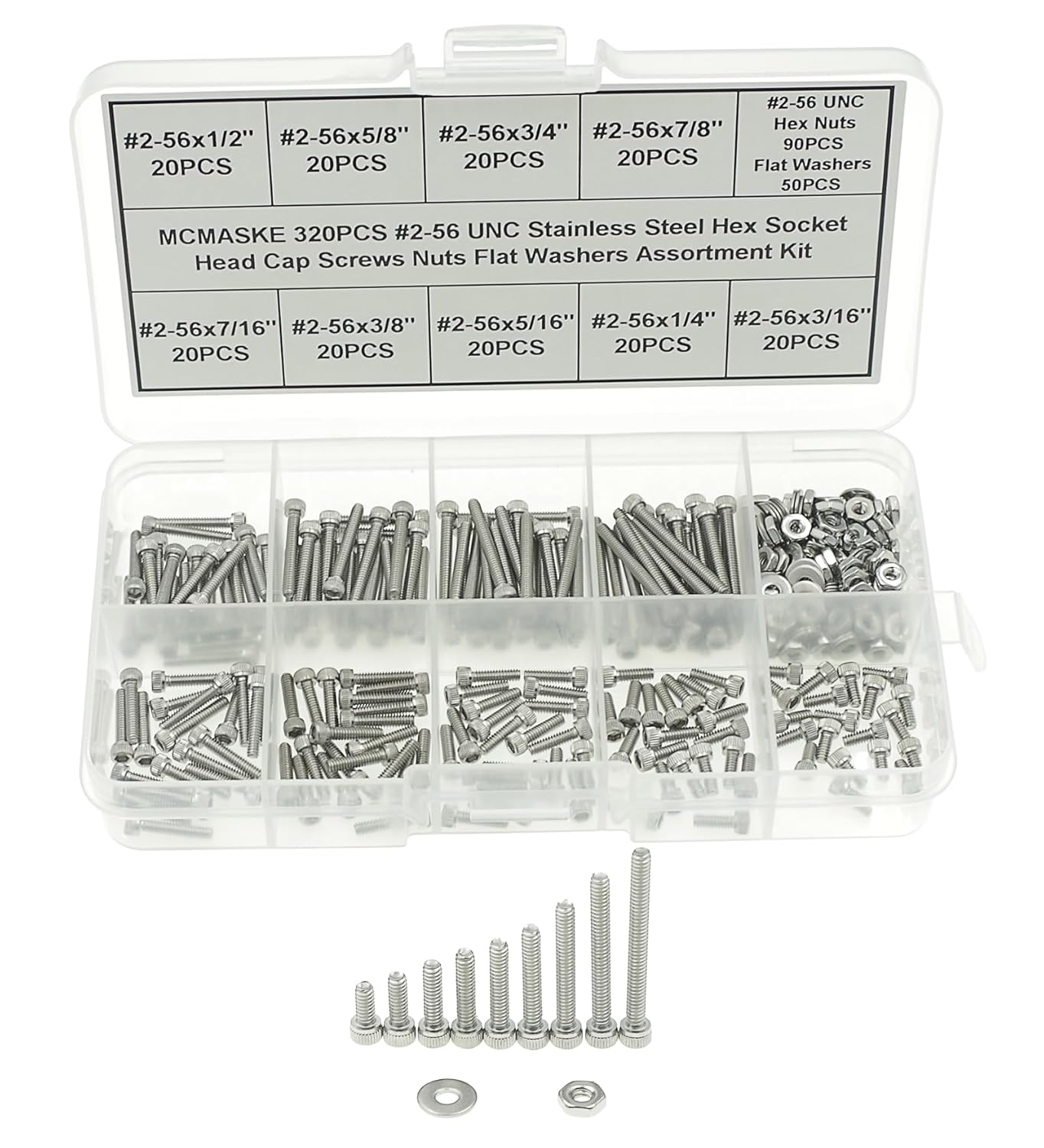 MCMASKE 320PCS 256 UNC Stainless Steel Socket Knurled Head Cap Screws Hex Nuts