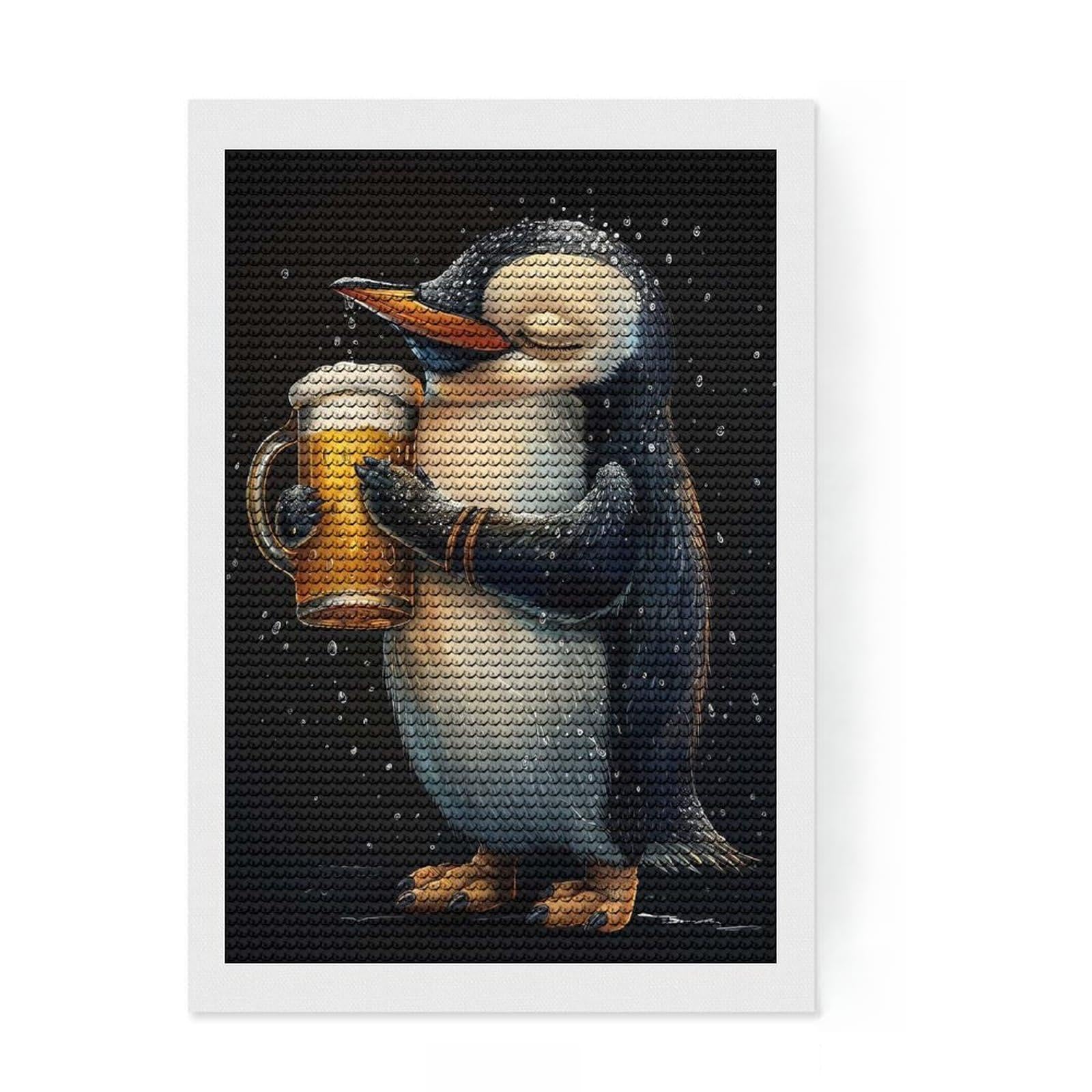 Junmoney Penguin Beer Diamond Style Art Kit 8"x12", Farmhouse Decor, Relaxing DIY, with Tool Kit, Thoughtful Present, DIY