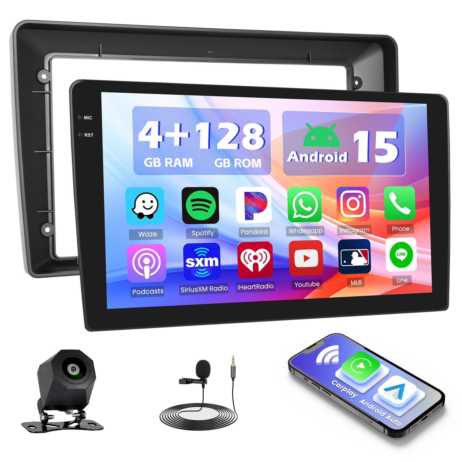 Hikity 4+128G Android 15 Autoradio per Fiat Tipo Egea 2015-2020, 9" Schermo Radio con Wireless CarPlay Android Auto Bluetooth Navigazione GPS WiFi EQ Doppio-USB e Telecamera di Retromarcia